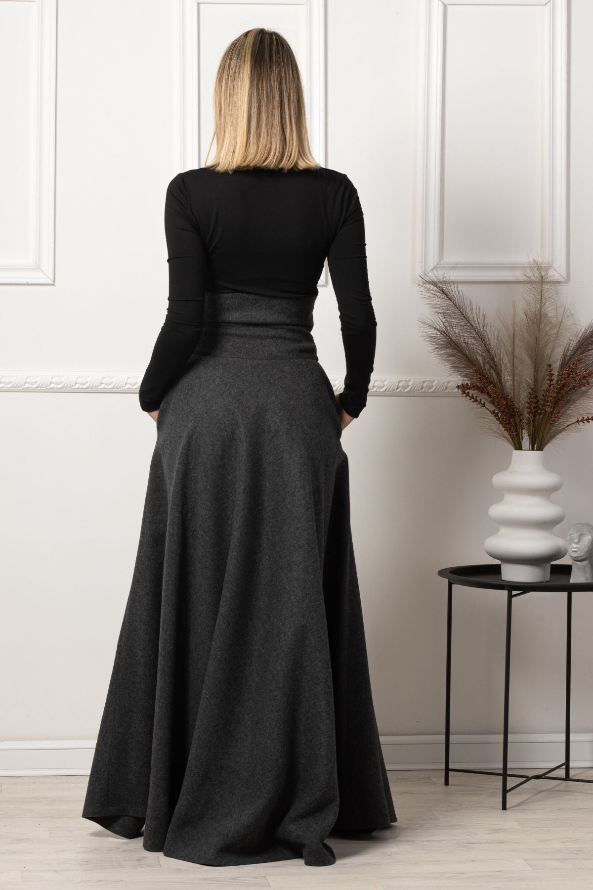 Dark Gray Winter Wool Maxi Skirt
