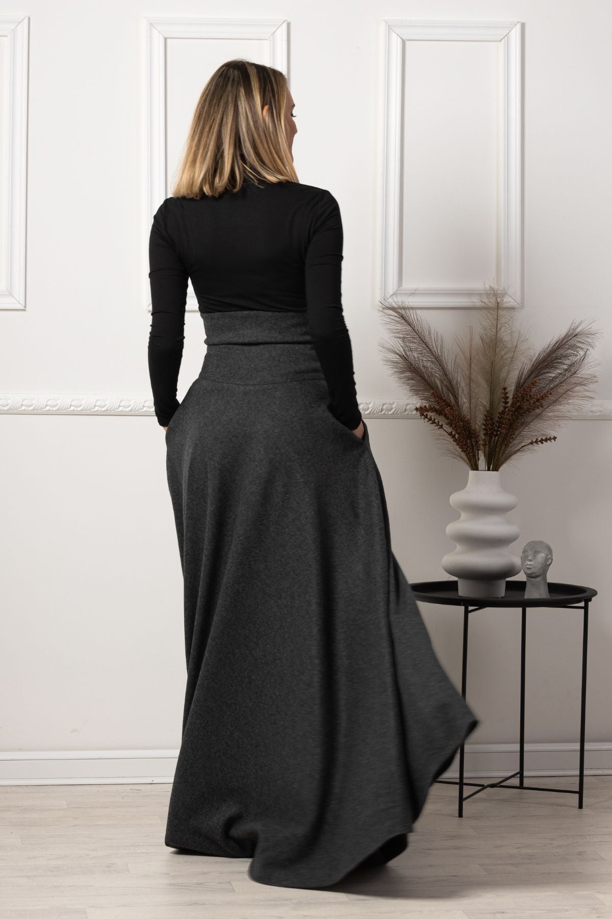 Dark Gray Winter Wool Maxi Skirt