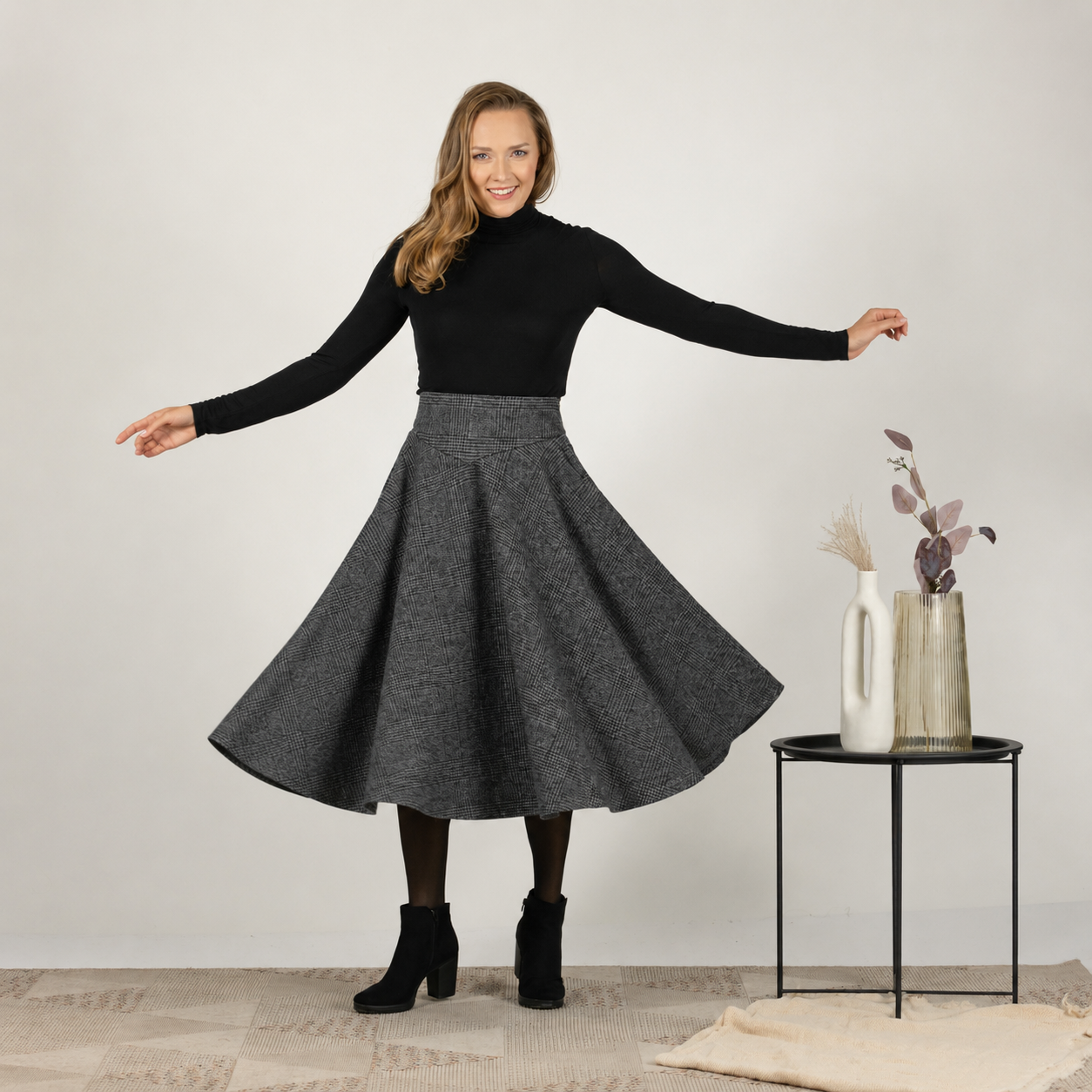 Midi wool flared skirt