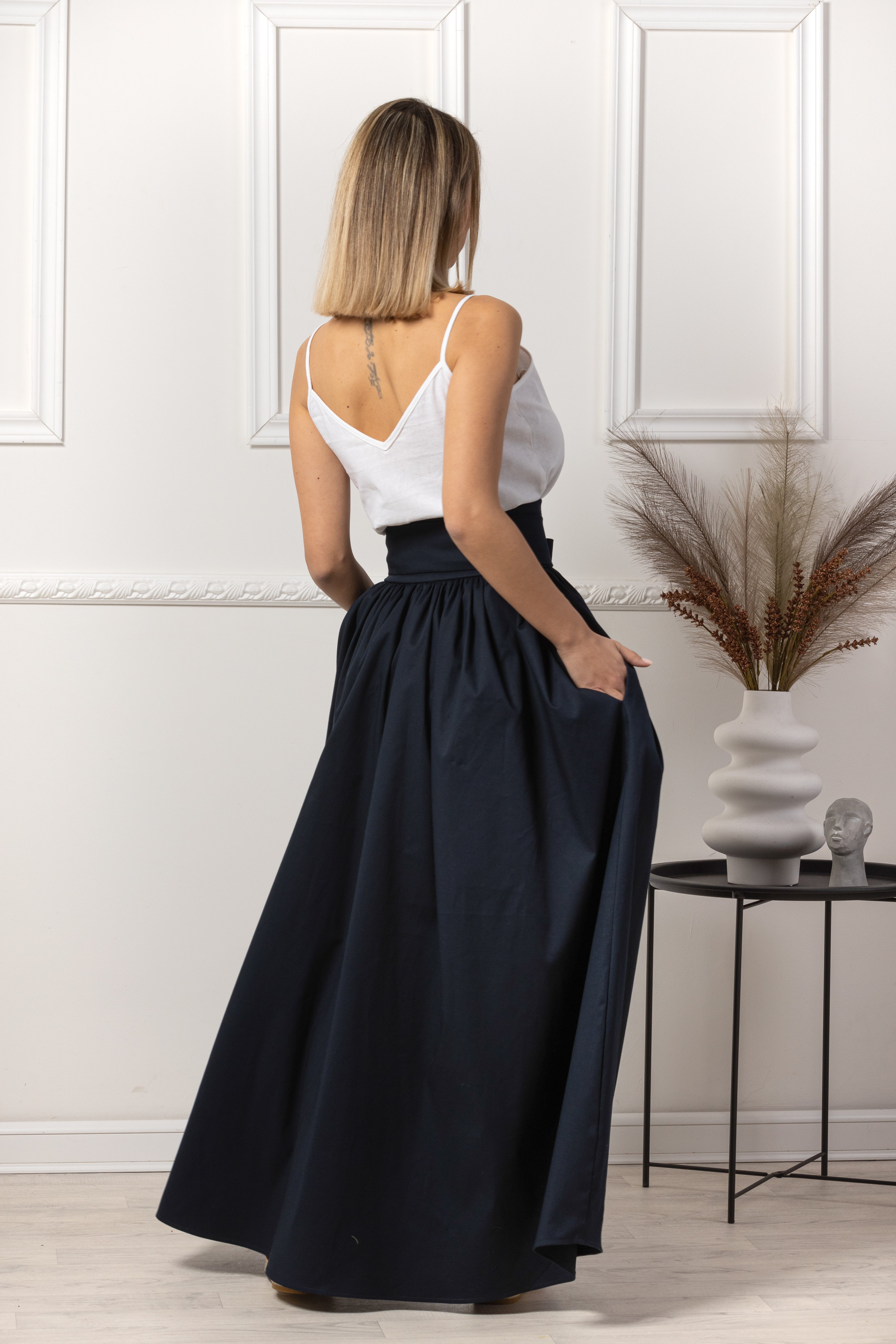 Red Loose High Waist Skirt with Pockets