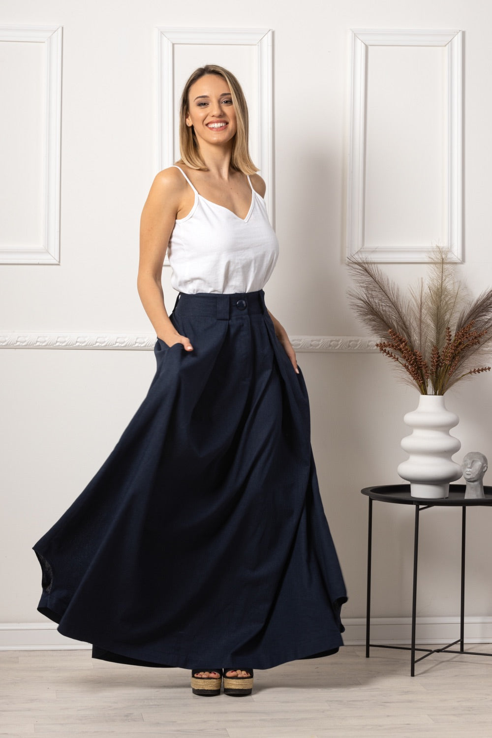 Minimalist Long Bohemian Skirt in flowy fabric - from NikkaPlace | Effortless fashion for easy living