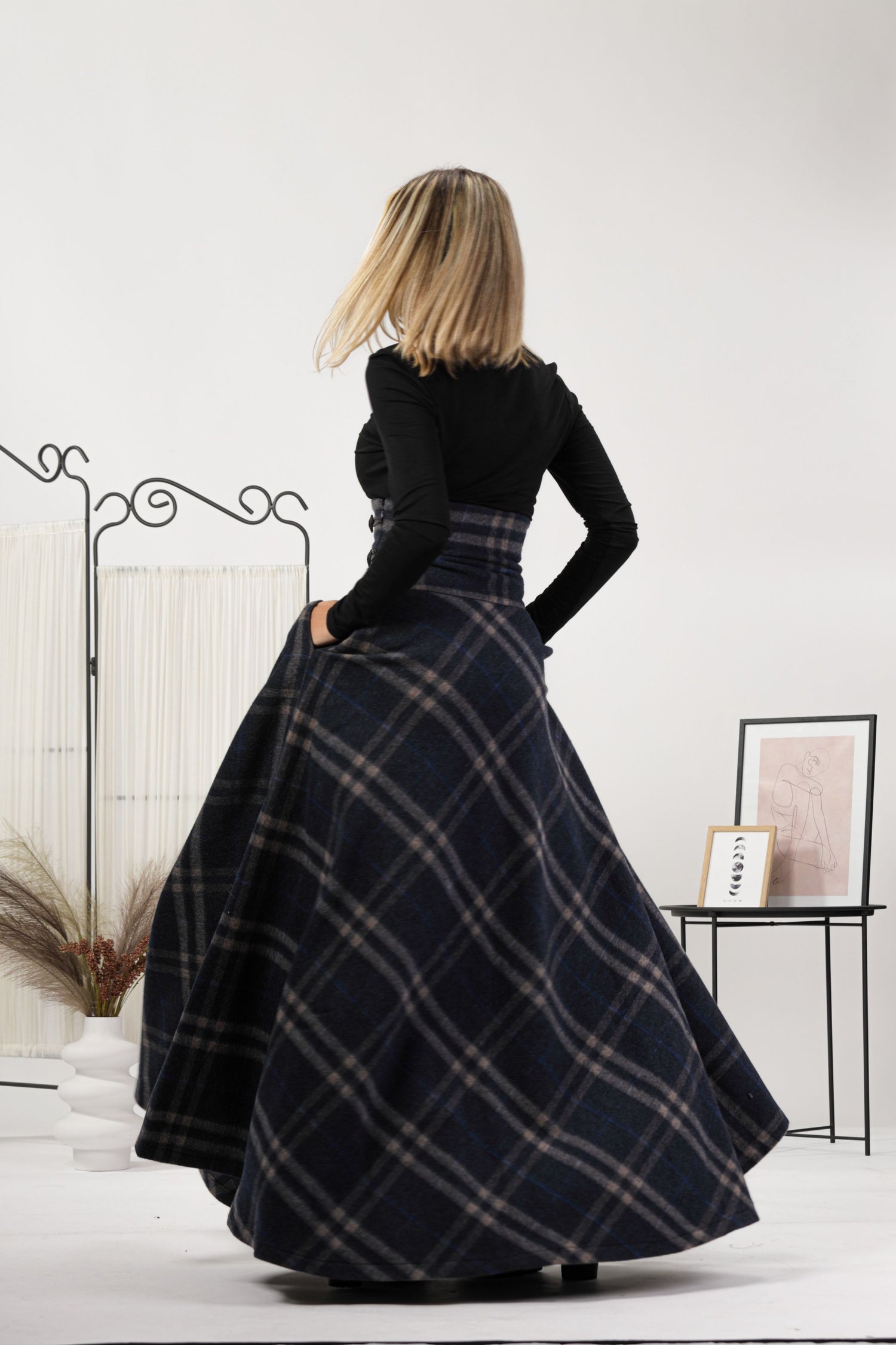 Plaid maxi skirt evening gown Clearance