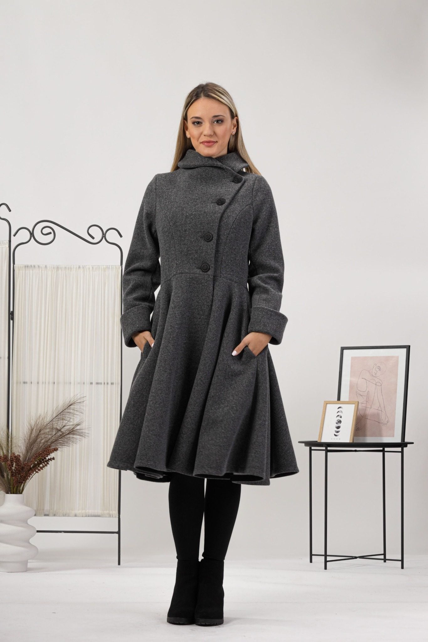 A-line Buttoned Winter Coat