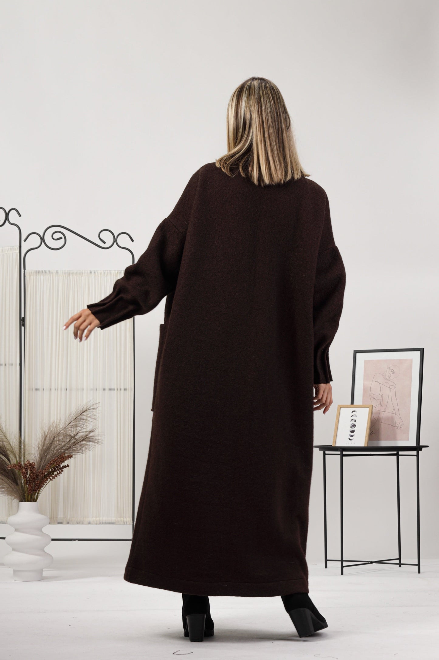 Charcoal Warm Wool Maxi Cardigan Straight Silhouette - from Nikka Place | Effortless fashion for easy living