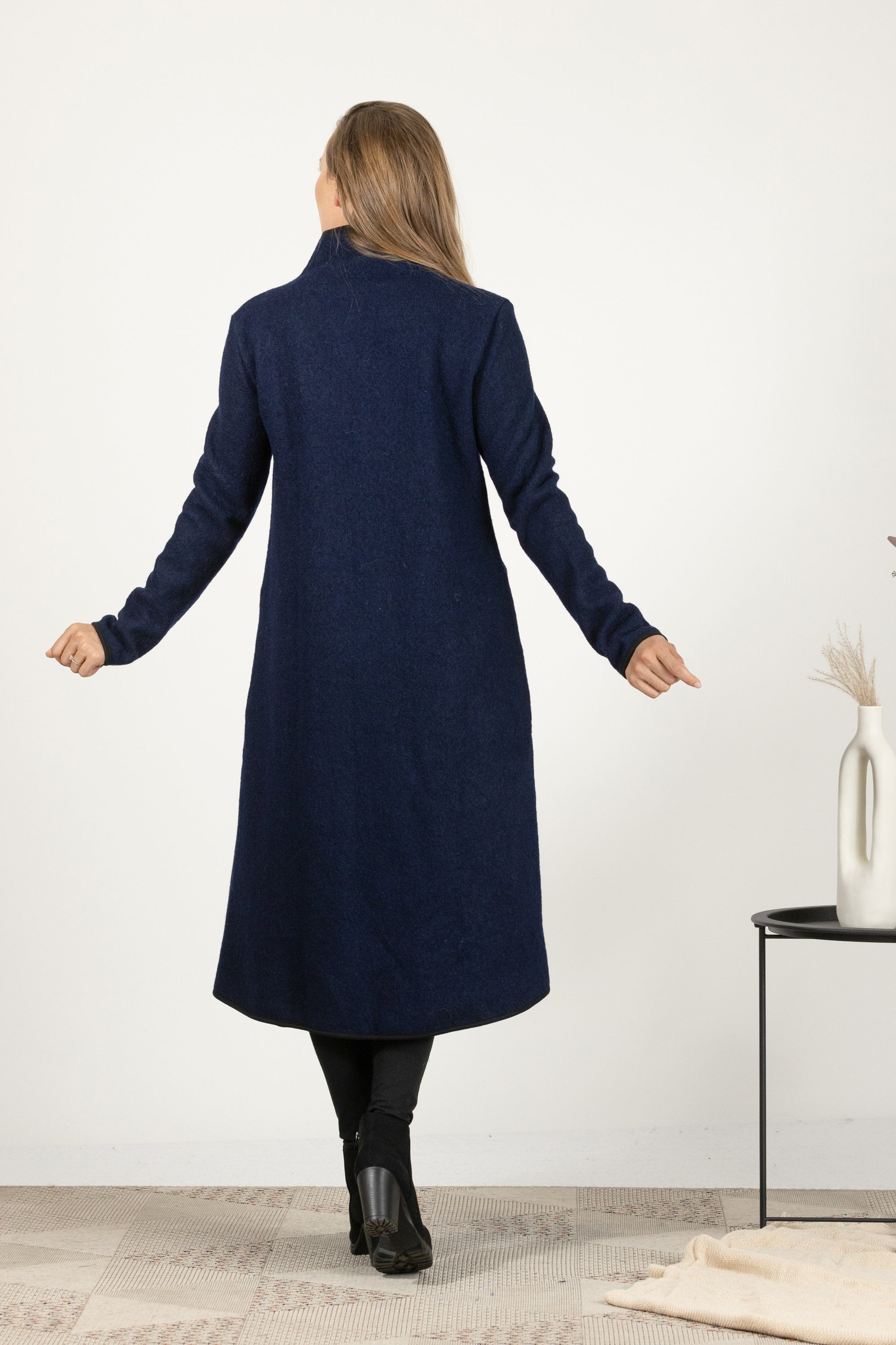 Boiled Wool Coat with Pockets