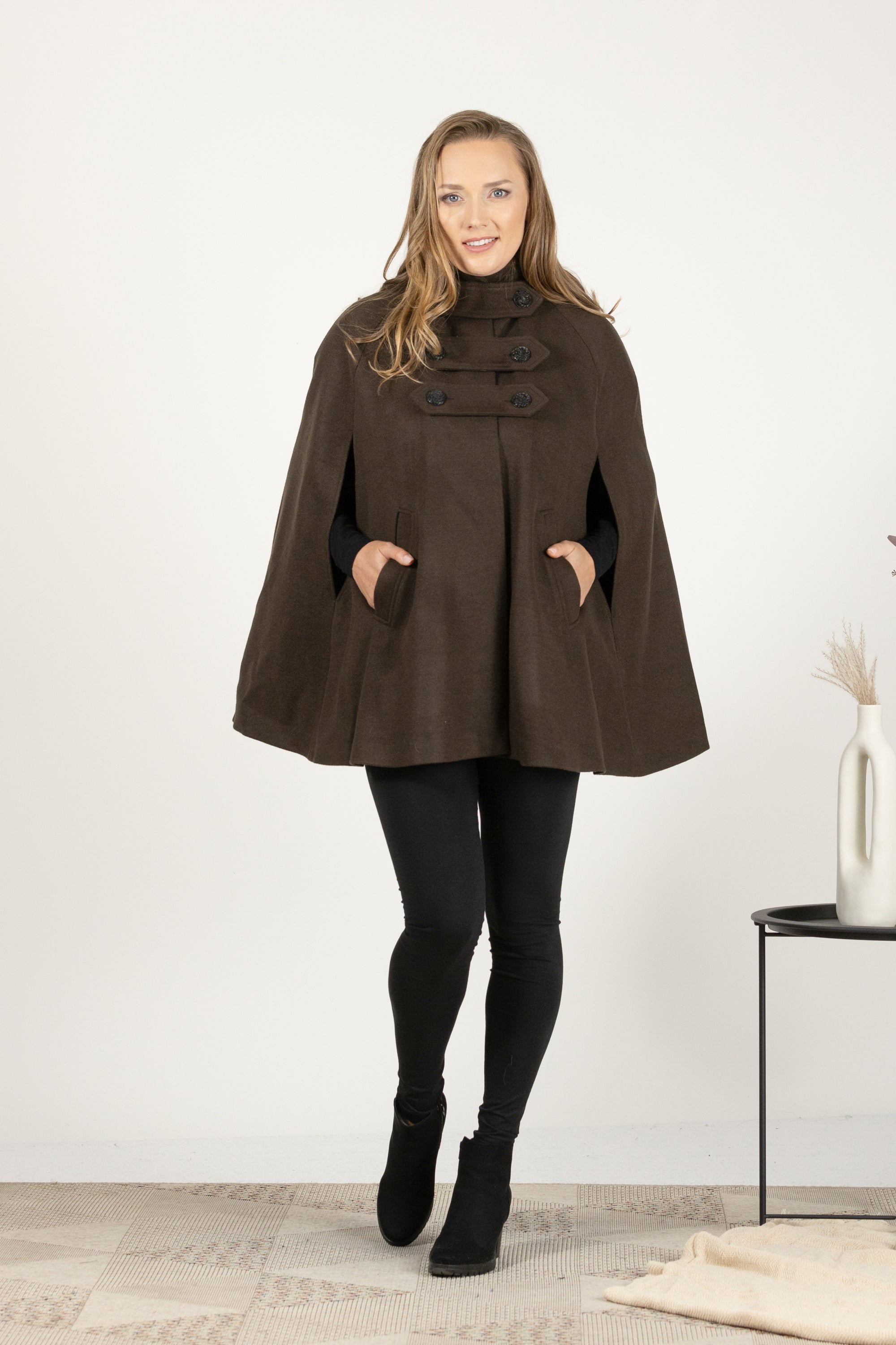 Hooded Wool Cape Coat