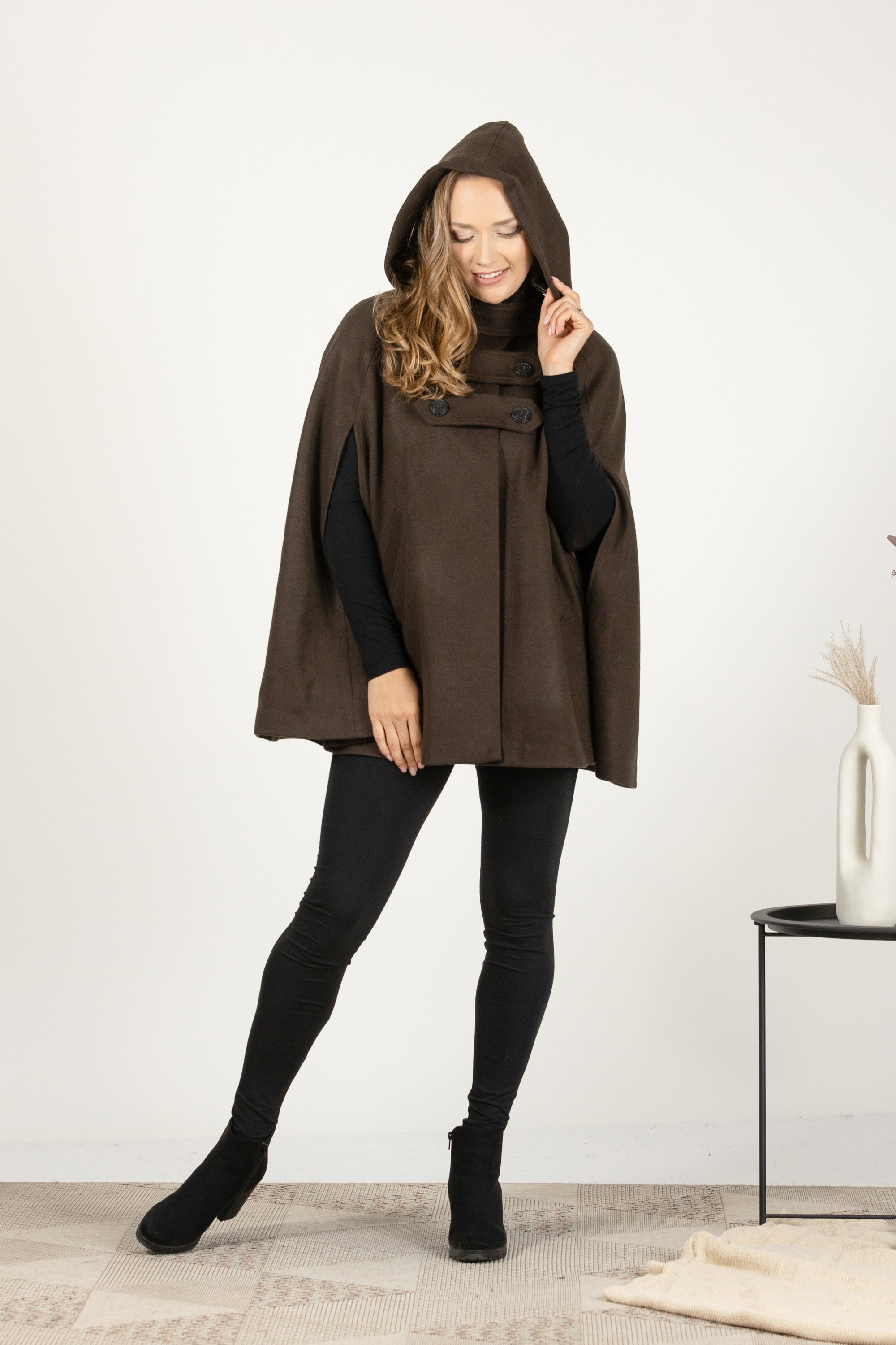 Hooded Wool Cape Coat