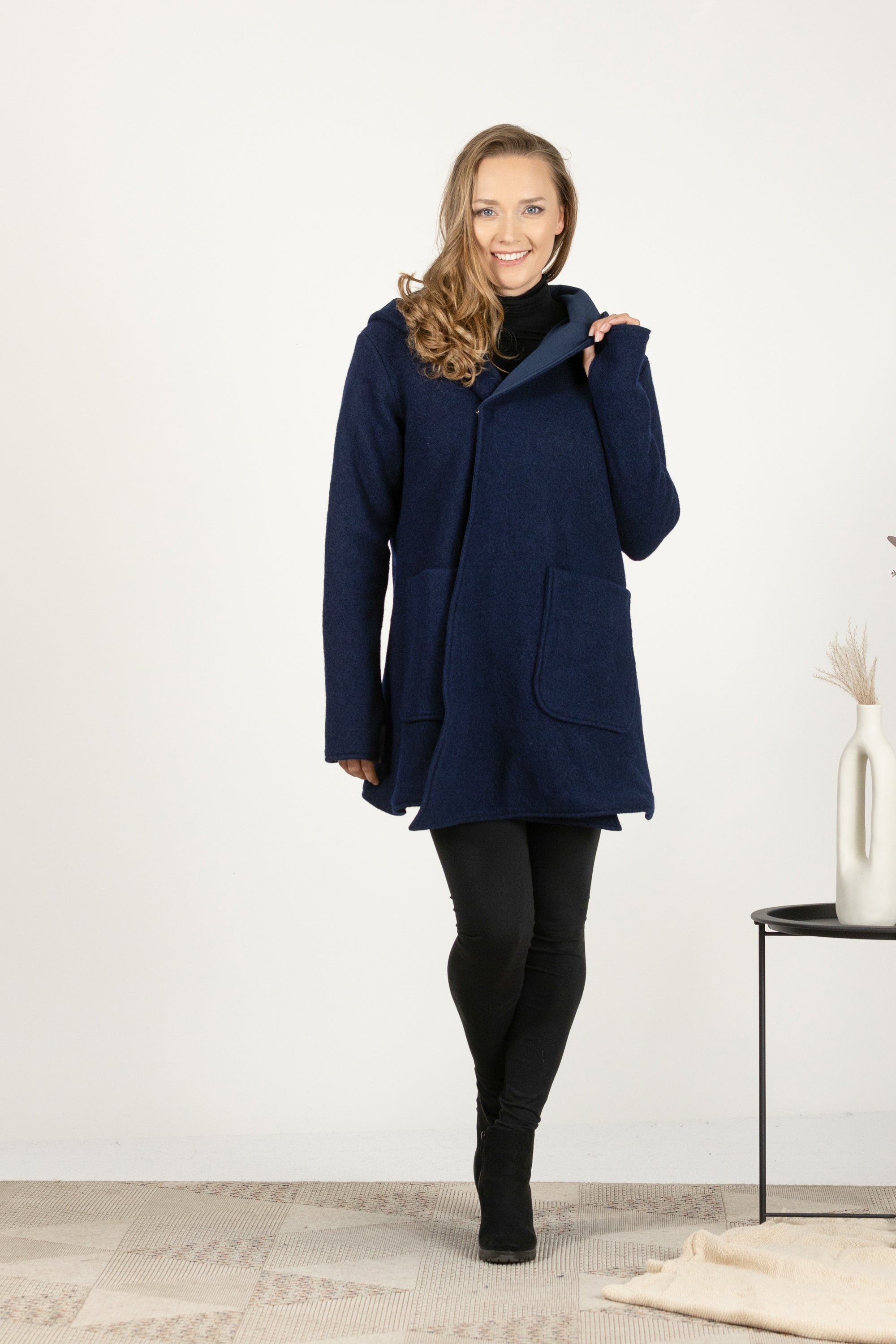 Prussian Blue Hooded Wool Cardigan