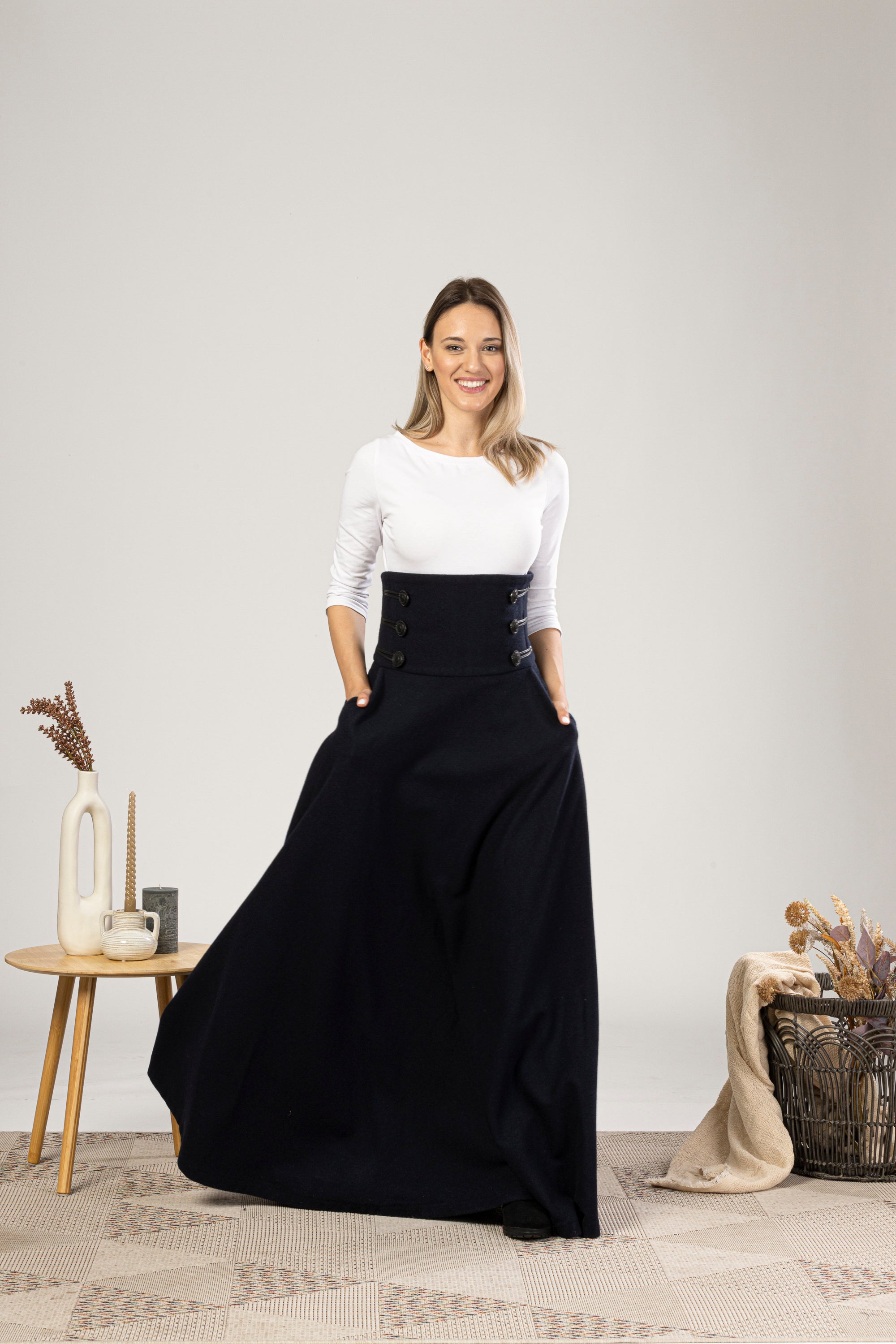 Dark Blue Winter Wool Maxi Skirt from NikkaPlace | Effortless