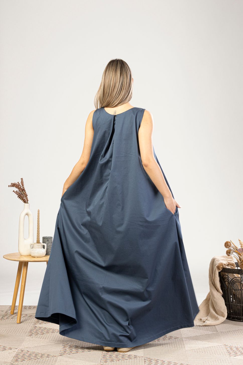 Elegant Trapeze Maxi Summer Dress from the back view - from NikkaPlace | Effortless fashion for easy living