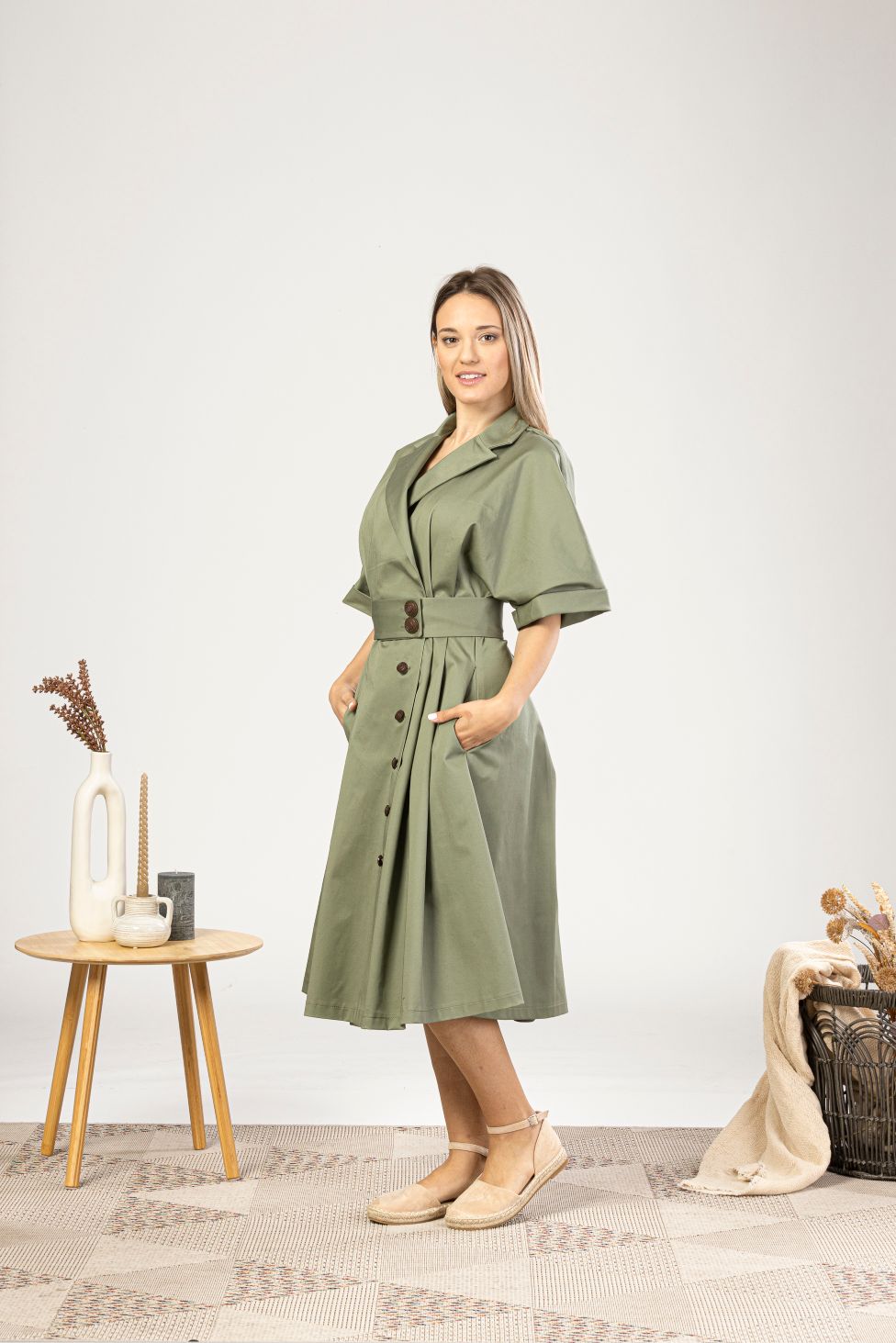 Wide Sleeves Cotton Shirt Dress with design buttons  - from NikkaPlace | Effortless fashion for easy living