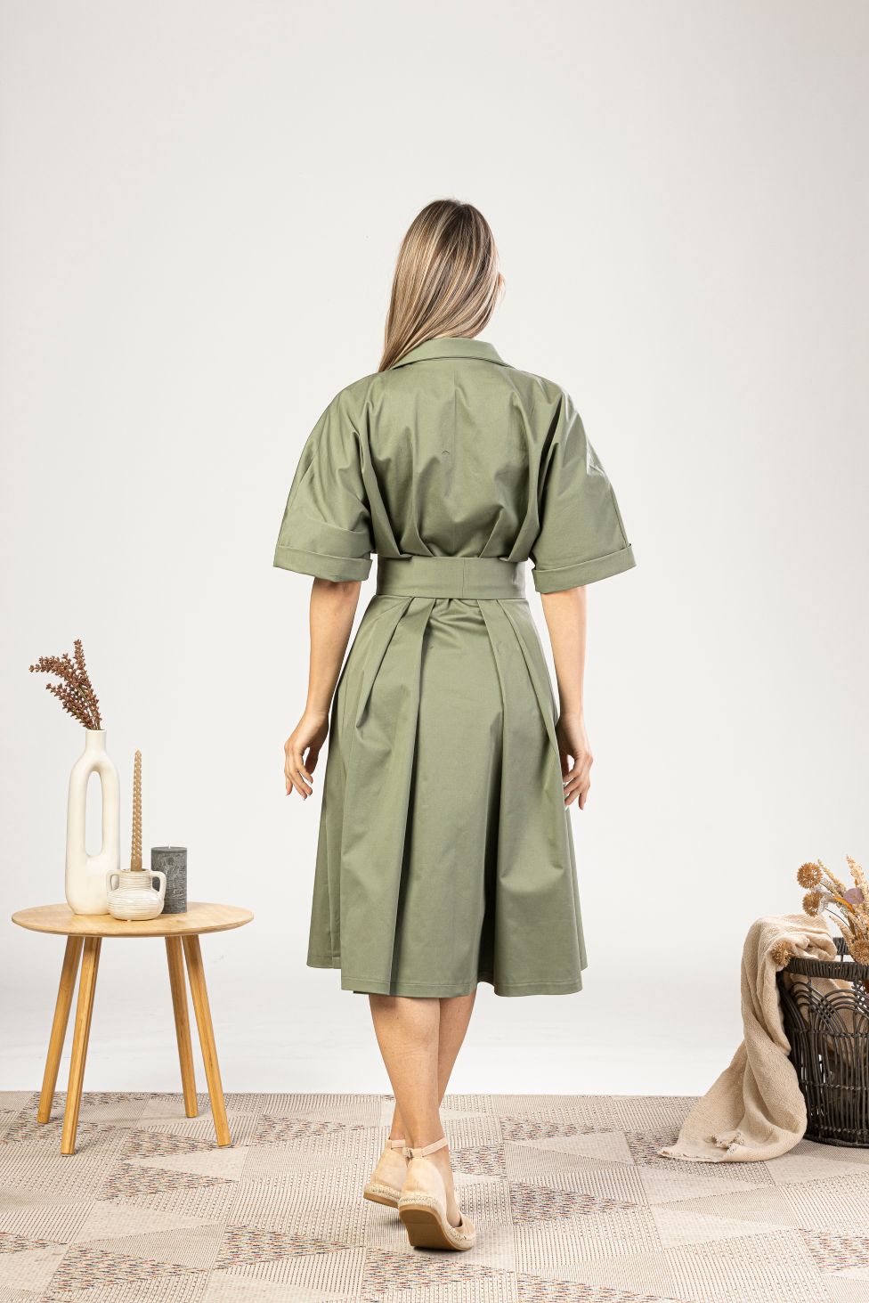 Wide Sleeves Cotton Shirt Dress from the back view - from NikkaPlace | Effortless fashion for easy living