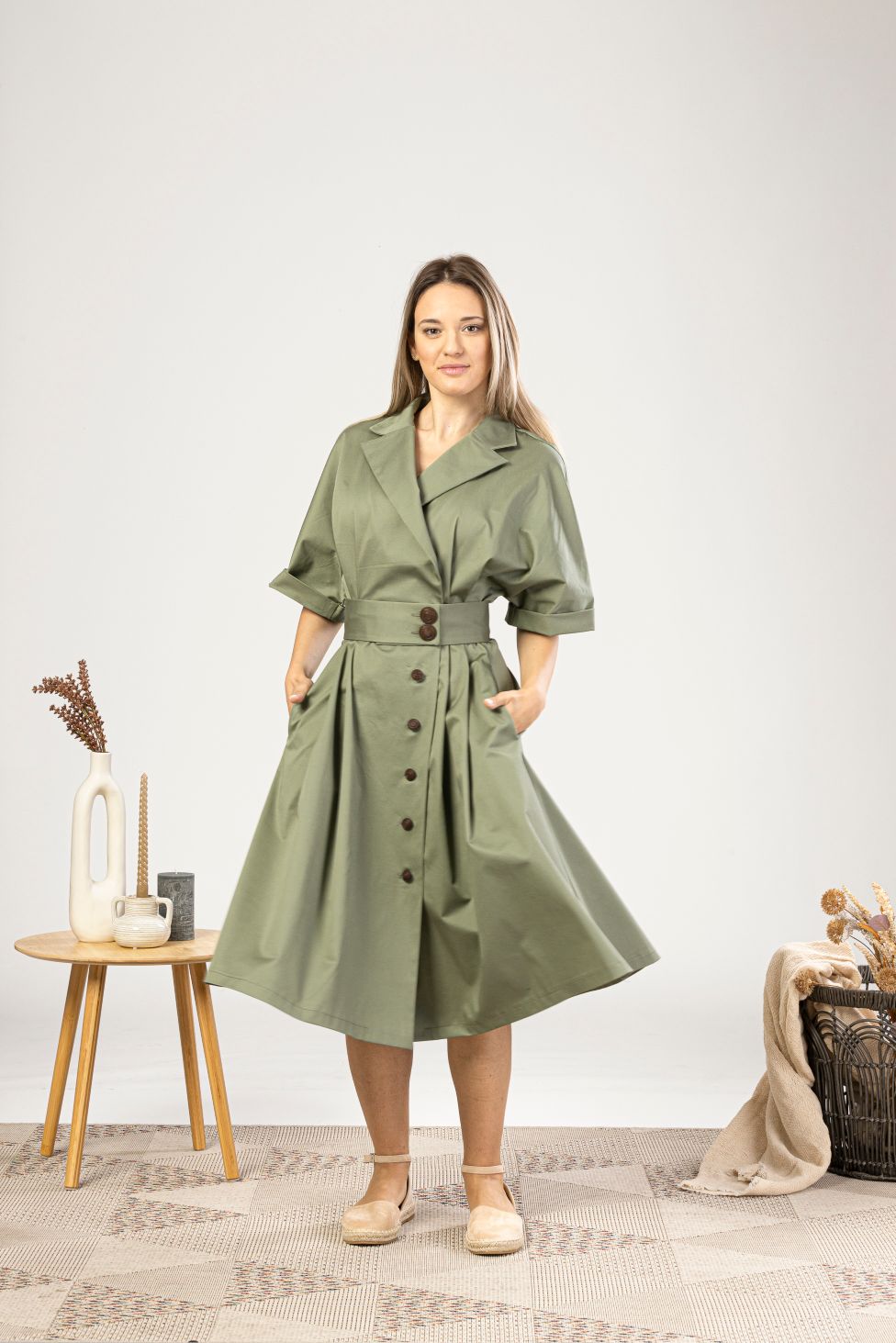 Wide Sleeves Cotton Shirt Dress with belted waist - from NikkaPlace | Effortless fashion for easy living
