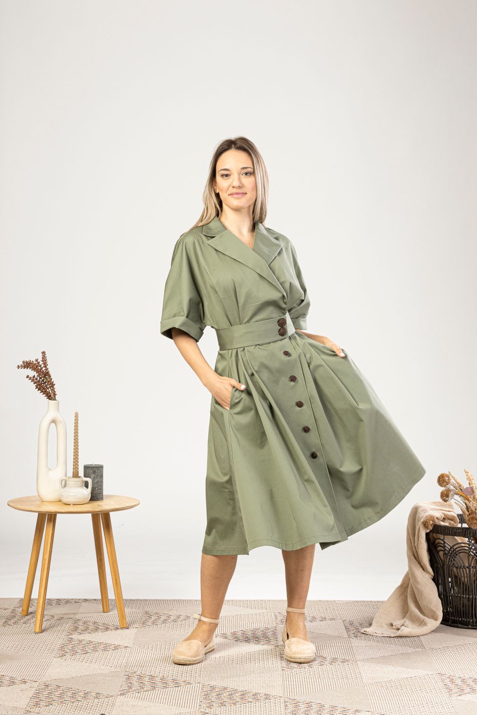 Wide Sleeves Cotton Shirt Dress available in wide range of colors - from NikkaPlace | Effortless fashion for easy living