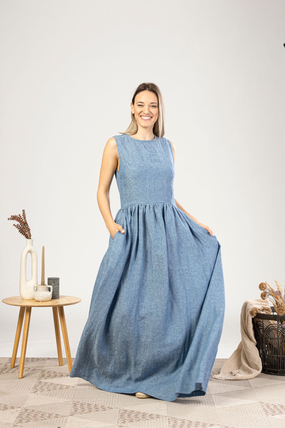 Full Length Linen Smock Dress ideal for summer days - from NikkaPlace | Effortless fashion for easy living