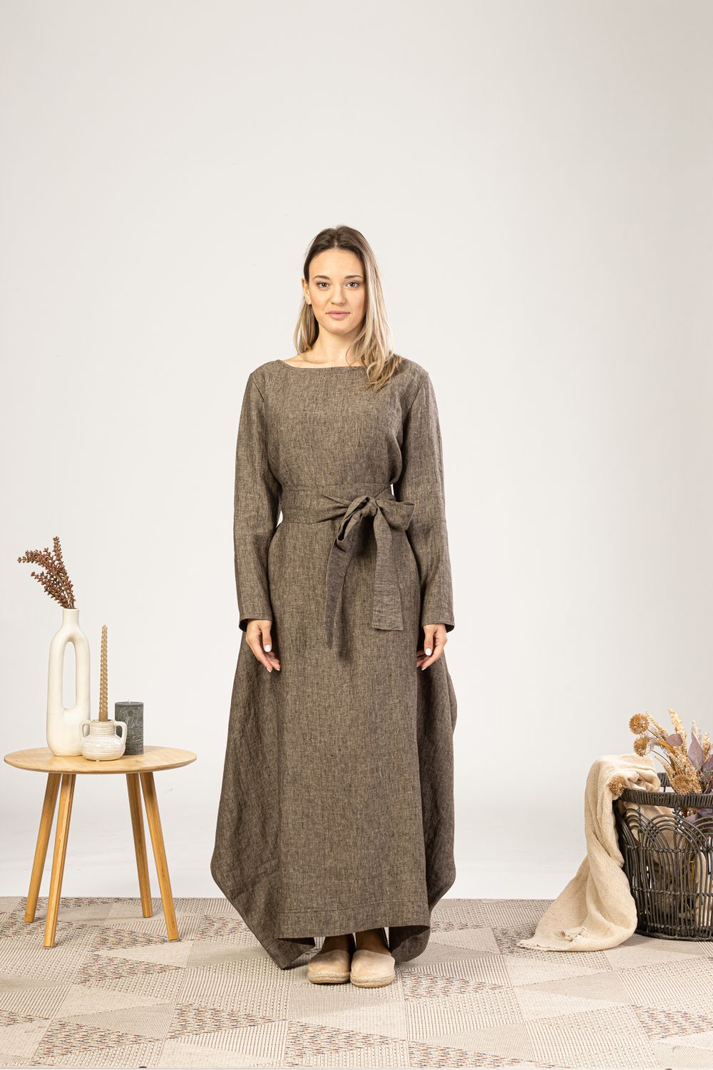 Brown Melange Oversized Linen Maxi Dress - from NikkaPlace | Effortless fashion for easy living