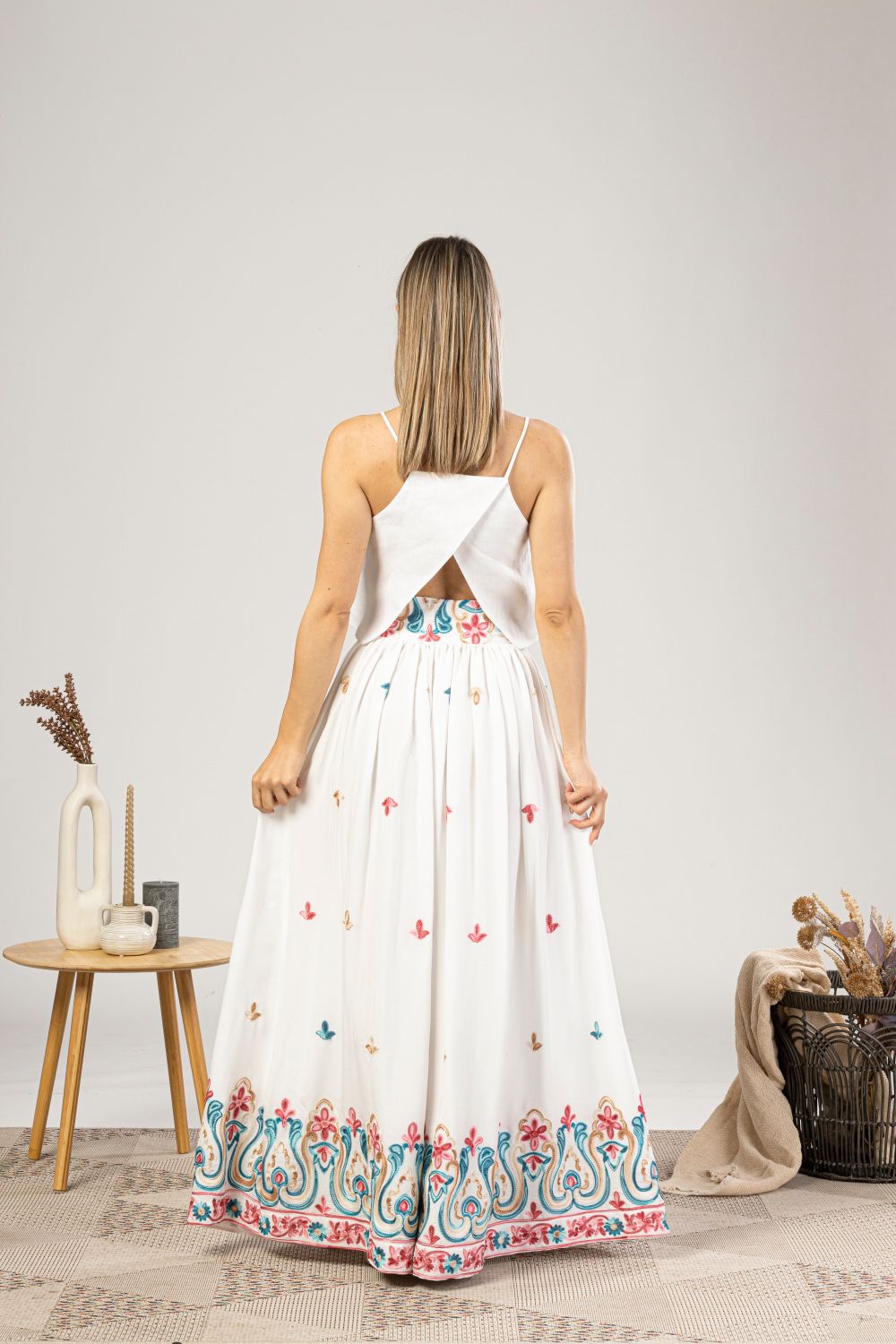 Embroidered High-Waisted Maxi Skirt from the back view- from NikkaPlace | Effortless fashion for easy living