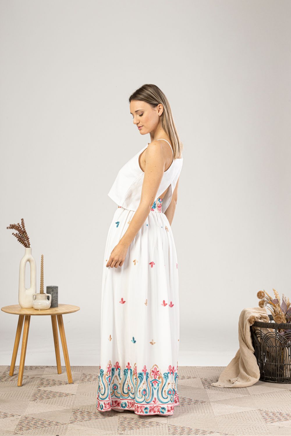Embroidered High-Waisted Maxi Skirt from the side view- from NikkaPlace | Effortless fashion for easy living