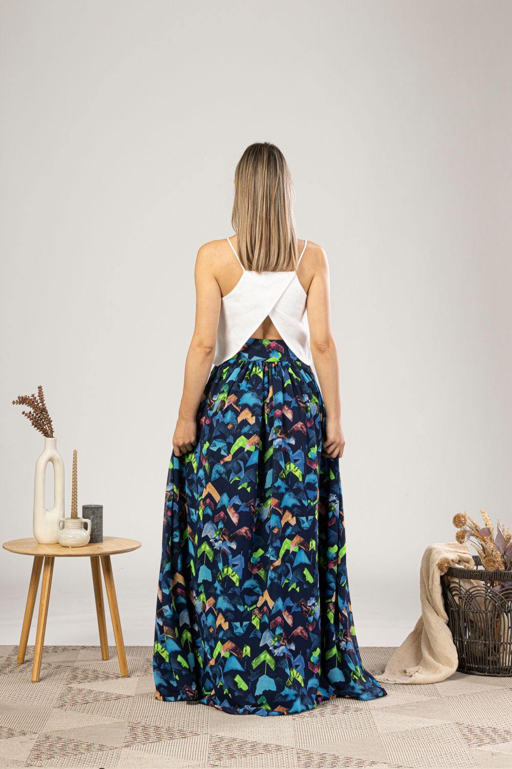 Extravagant Colorful Chiffon Skirt from the back view - from NikkaPlace | Effortless fashion for easy living