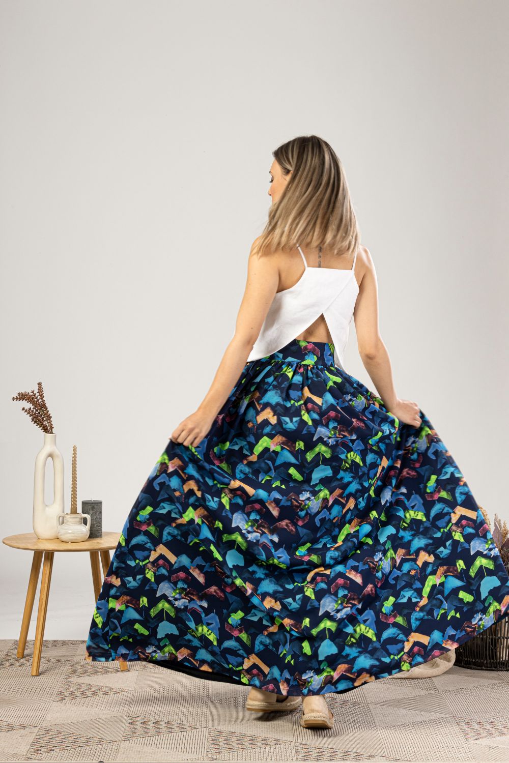 Extravagant Colorful Chiffon Skirt from the back view- from NikkaPlace | Effortless fashion for easy living