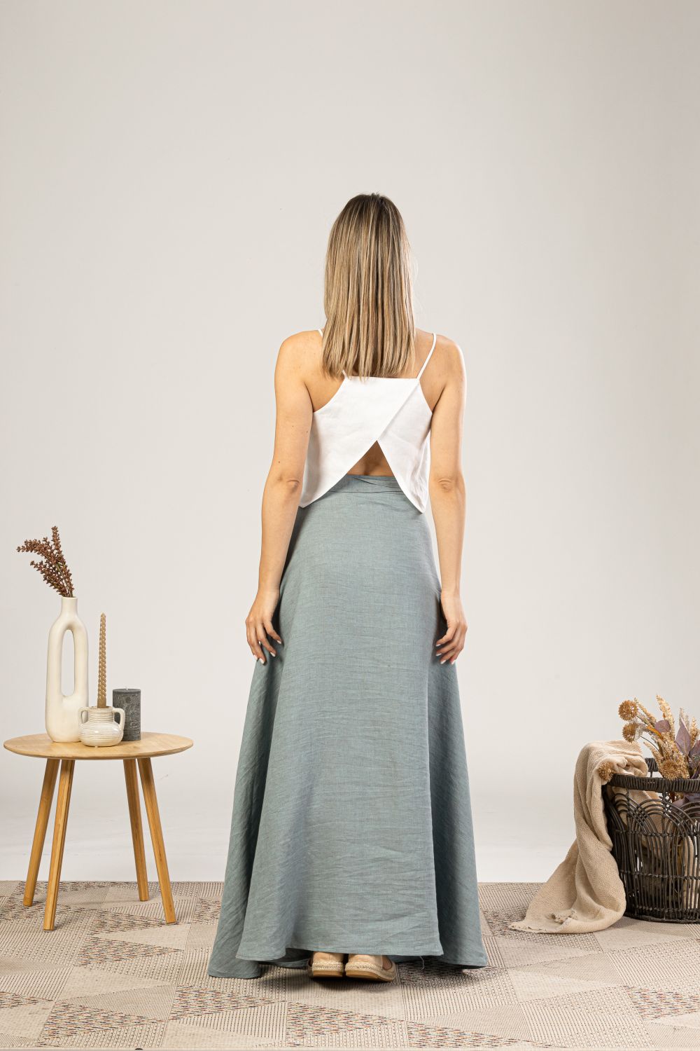 Dusty Blue Linen Wrap Maxi Skirt from NikkaPlace | Effortless fashion for  easy living