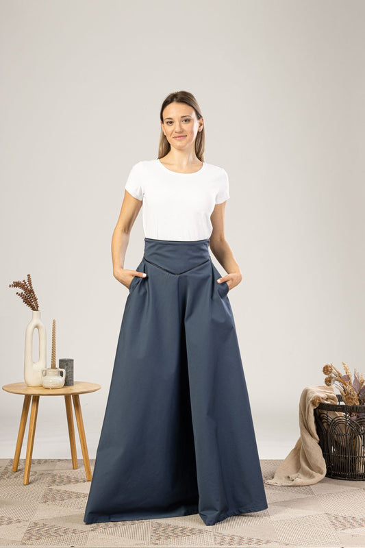 Slate Blue High Waist Victorian Skirt from the front view- from NikkaPlace | Effortless fashion for easy living