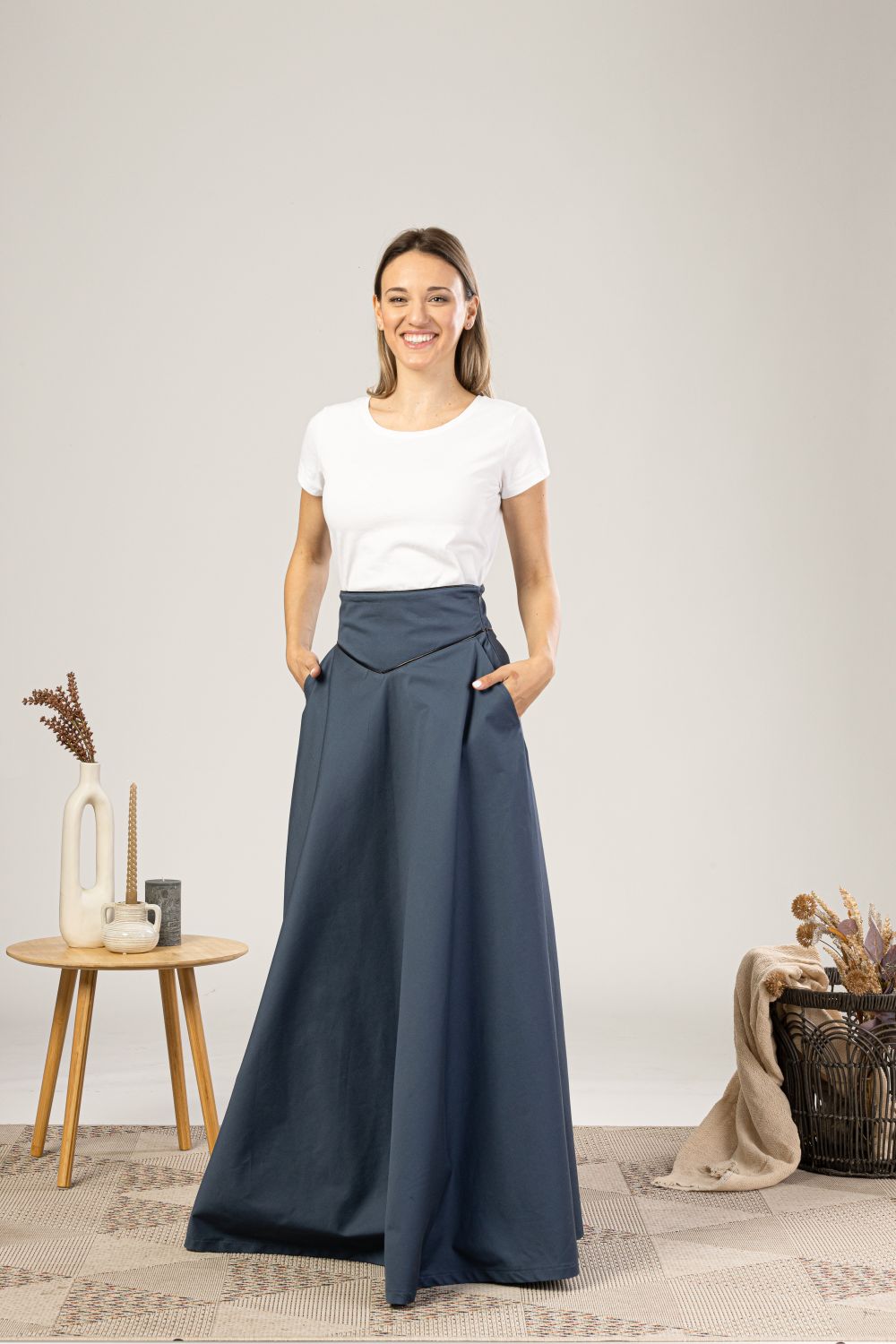 Slate Blue High Waist Victorian Skirt ideal for summer days - from NikkaPlace | Effortless fashion for easy living