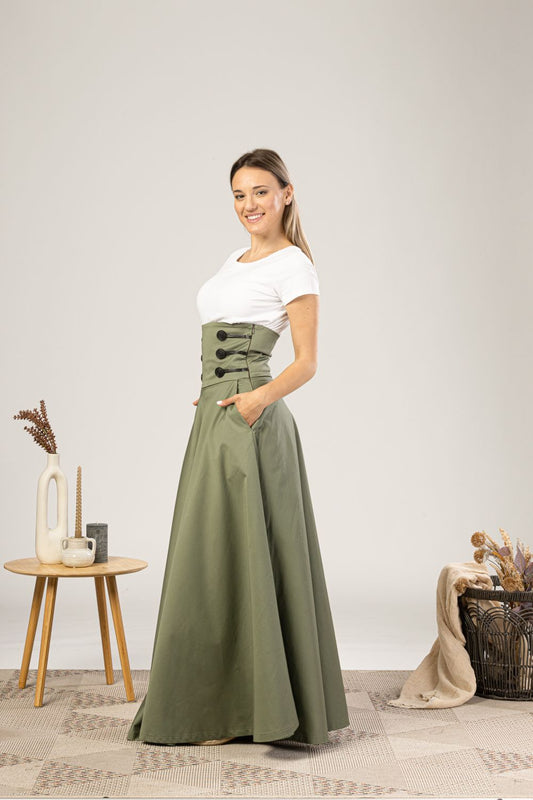 High Waisted Empire Cotton Skirt side view - from NikkaPlace | Effortless fashion for easy living