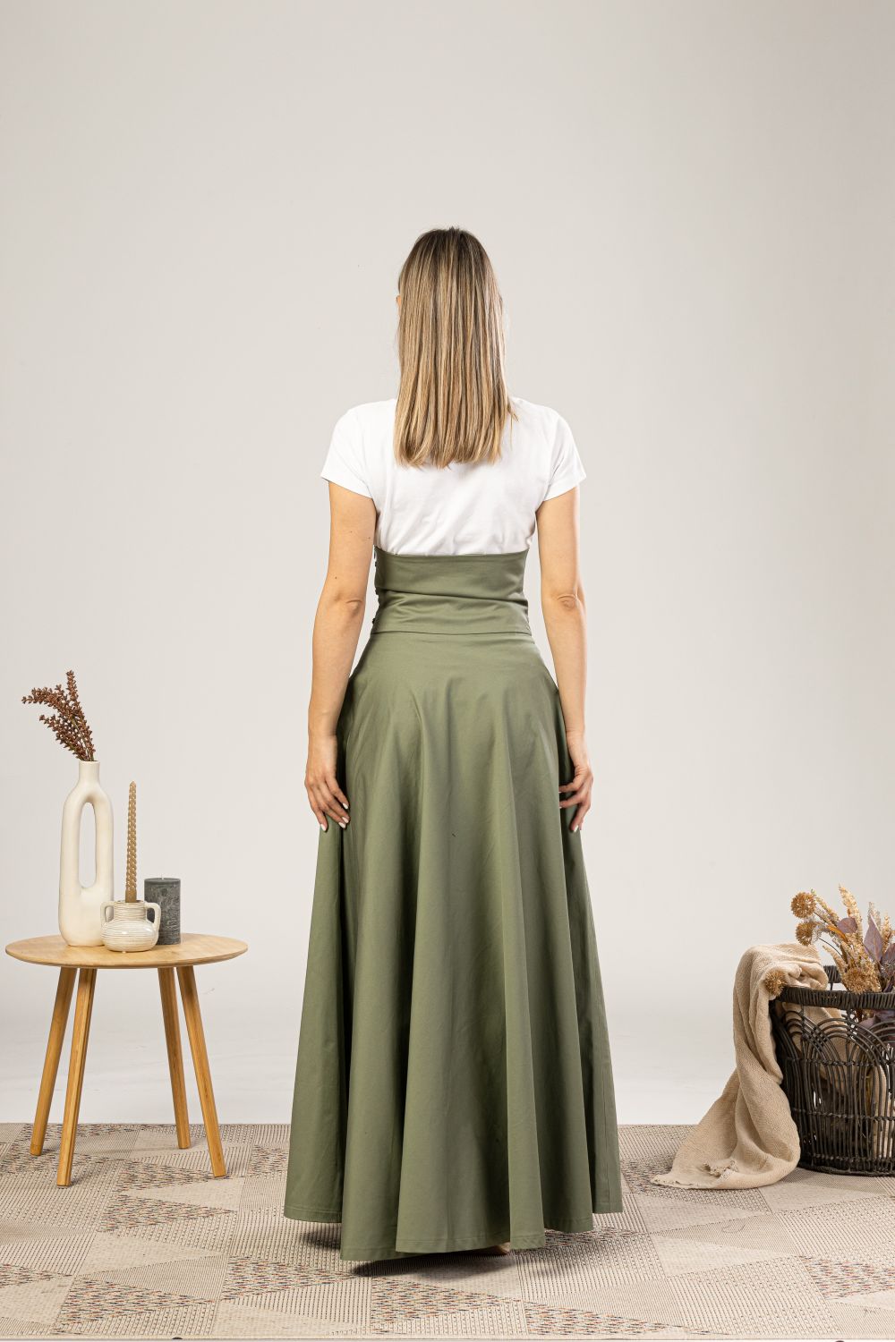 High Waisted Empire Cotton Skirt back view - from NikkaPlace | Effortless fashion for easy living