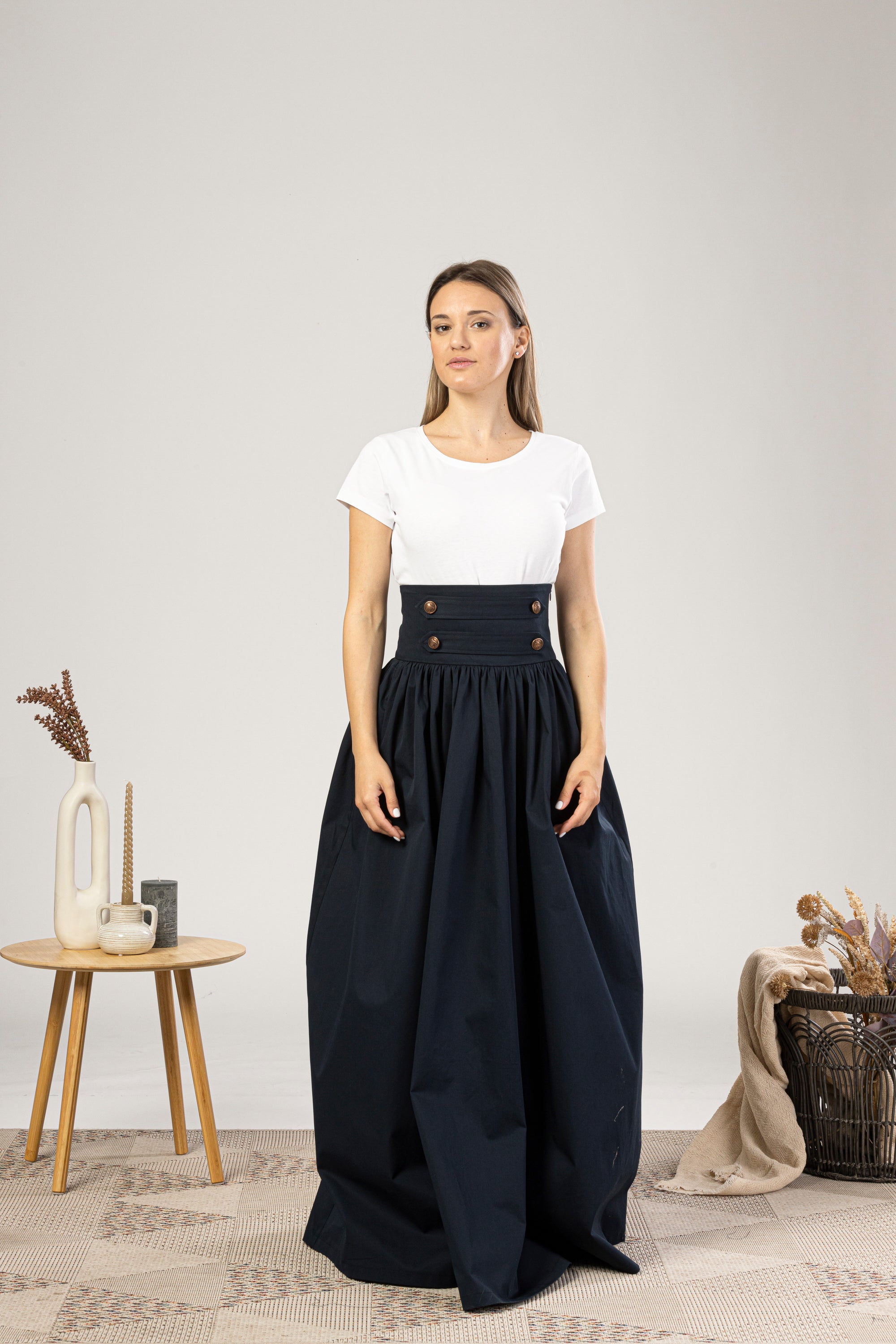 Maxi Flared Skirt with Waistband Buttons - from NikkaPlace | Effortless fashion for easy living