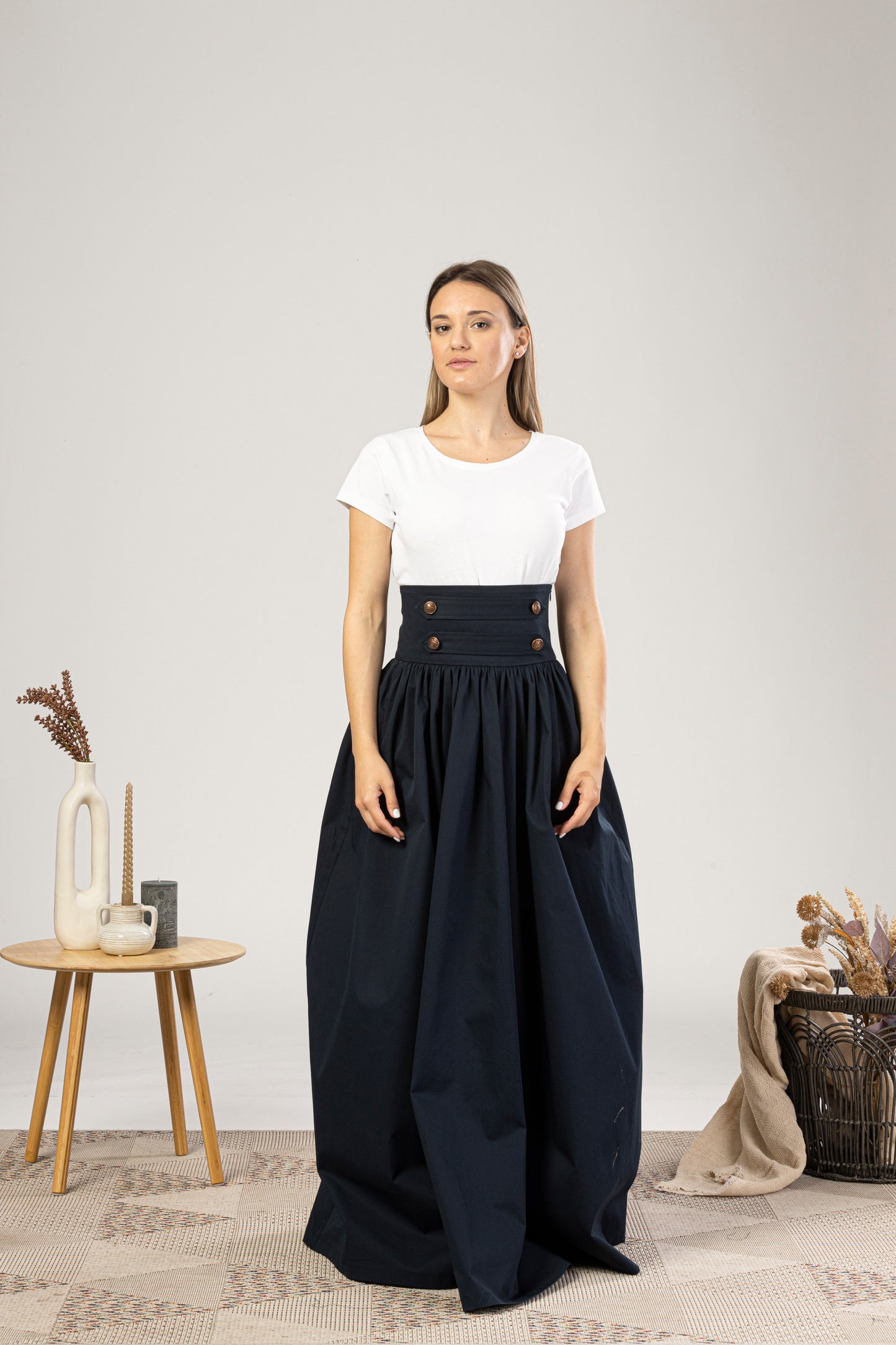 Maxi Flared Skirt with Waistband Buttons - from NikkaPlace | Effortless fashion for easy living