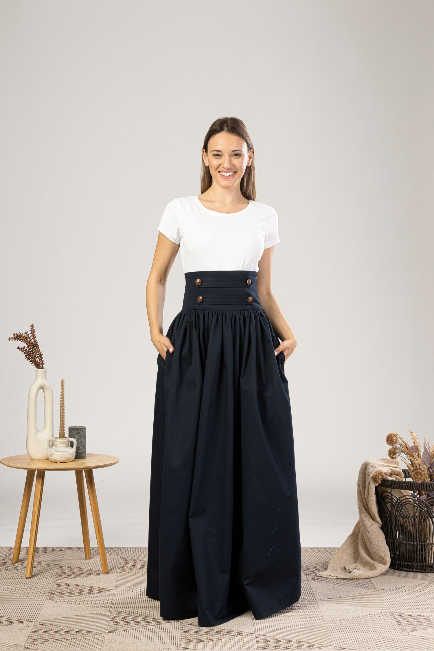 Maxi Flared Skirt with Waistband Buttons for summer days - from NikkaPlace | Effortless fashion for easy living