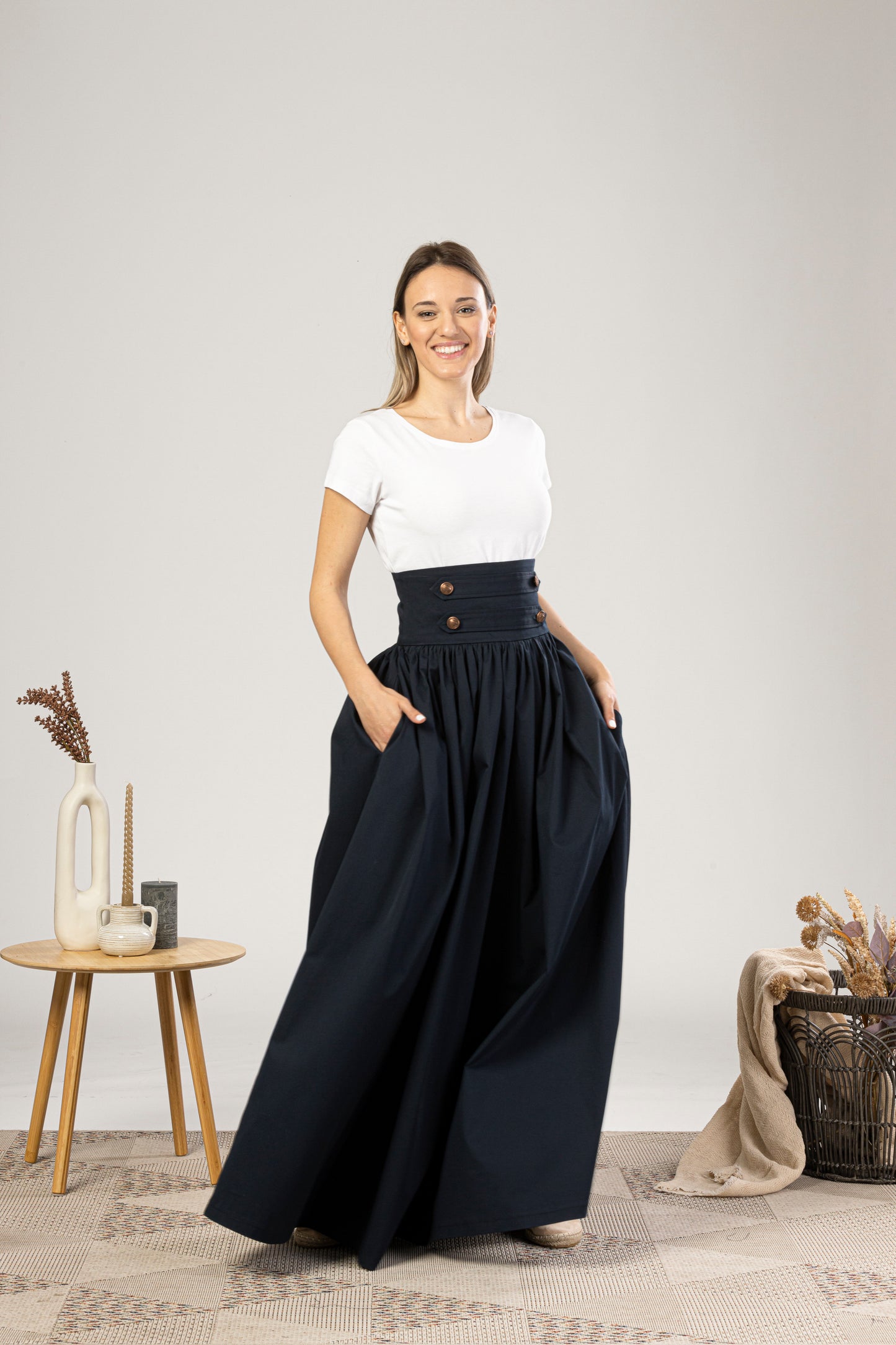 Maxi Flared Skirt with Waistband Buttons for summer days and nights out - from NikkaPlace | Effortless fashion for easy living