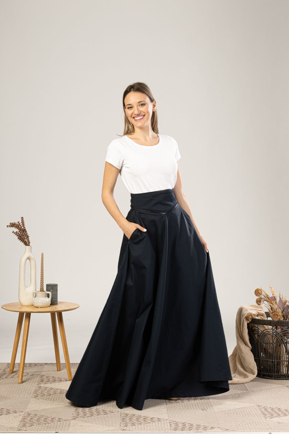 Dark Blue High Waist Victorian Skirt from the front view - from NikkaPlace | Effortless fashion for easy living
