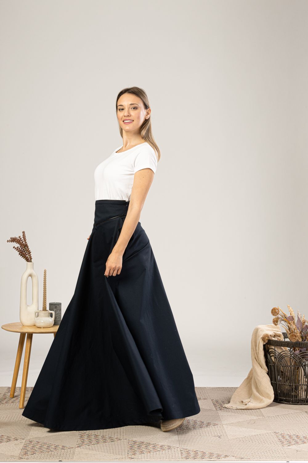 Dark Blue High Waist Victorian Skirt ideal for formal evenings - from NikkaPlace | Effortless fashion for easy living