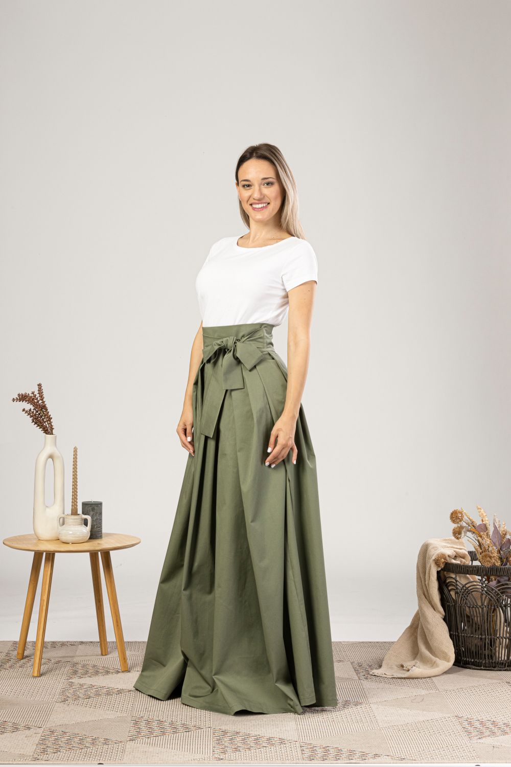 Sage Green High Waist Pleated Maxi Skirt - from NikkaPlace | Effortless fashion for easy living