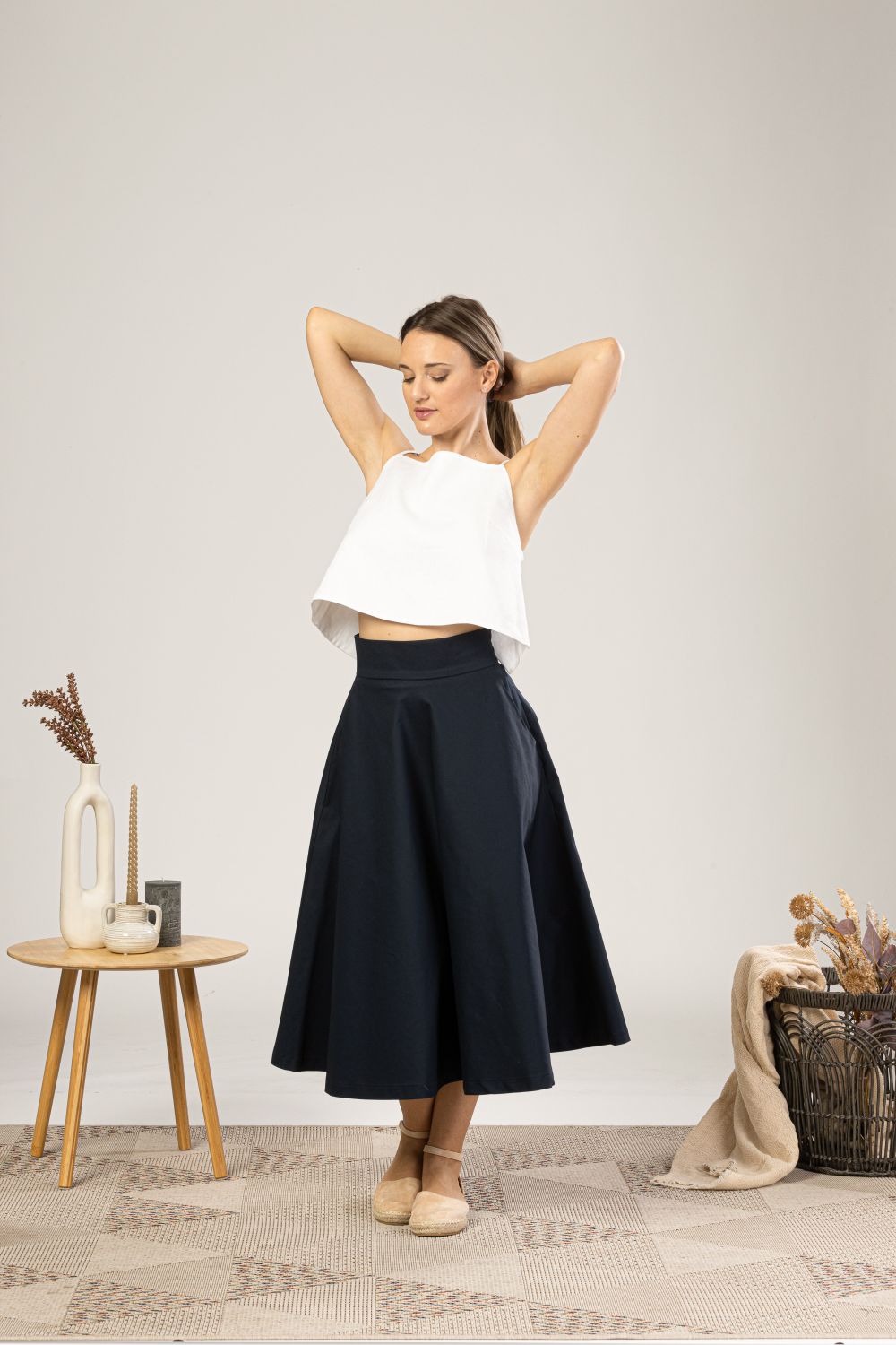 Dark Blue Midi Flared Circle Skirt from the front view - from NikkaPlace | Effortless fashion for easy living