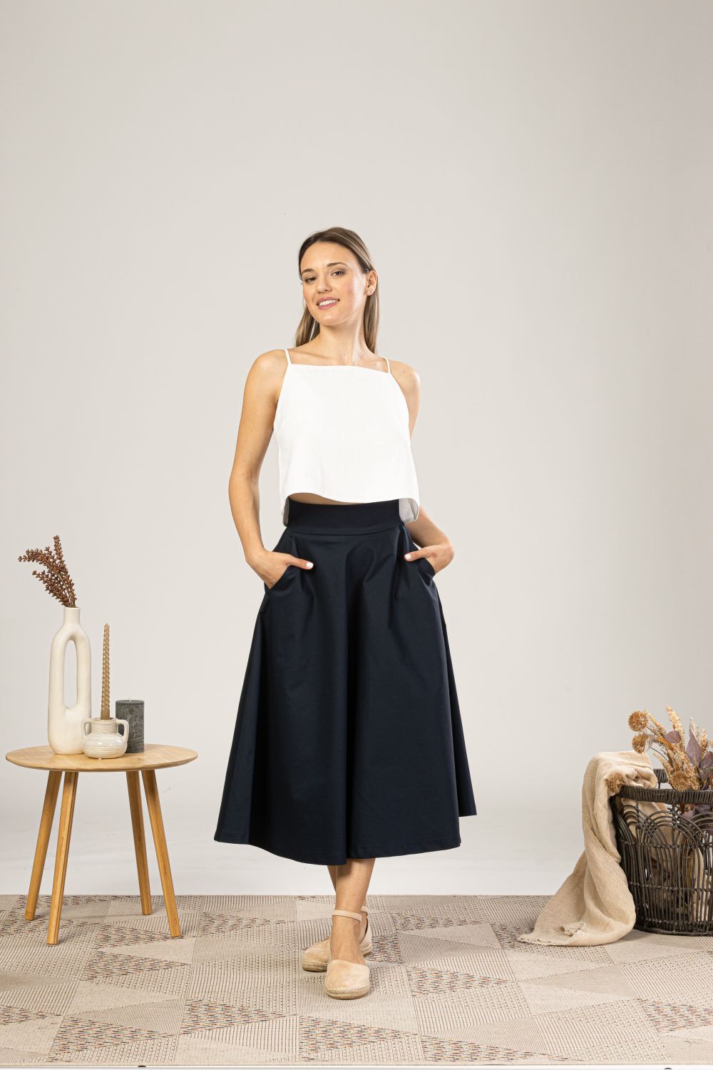 Dark Blue Midi Flared Circle Skirt for efortless outfit - from NikkaPlace | Effortless fashion for easy living