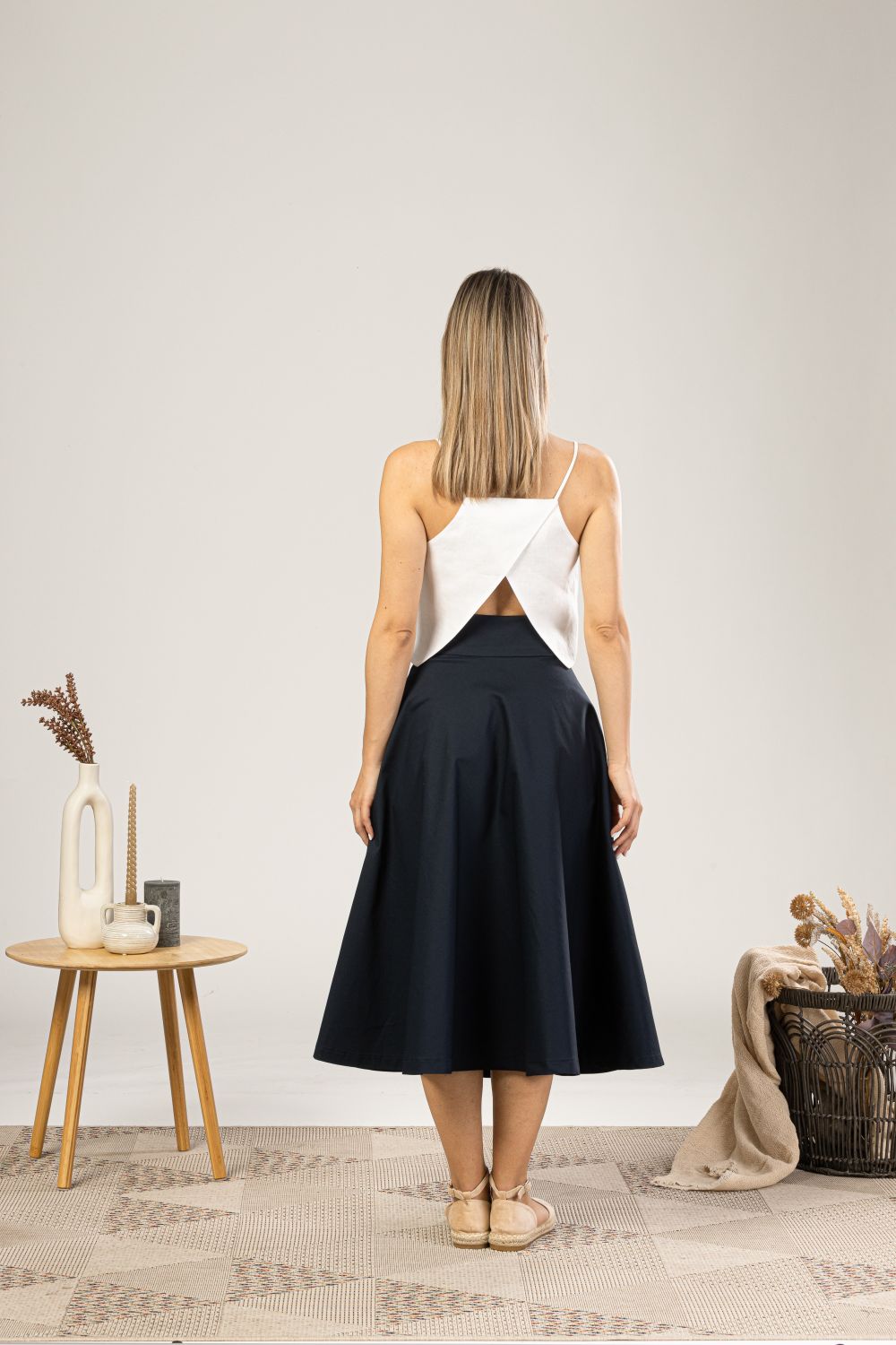 Dark Blue Midi Flared Circle Skirt from the back view - from NikkaPlace | Effortless fashion for easy living