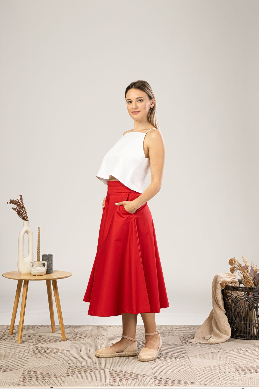 Red Midi Flared Circle Skirt from NikkaPlace Effortless fashion for easy living