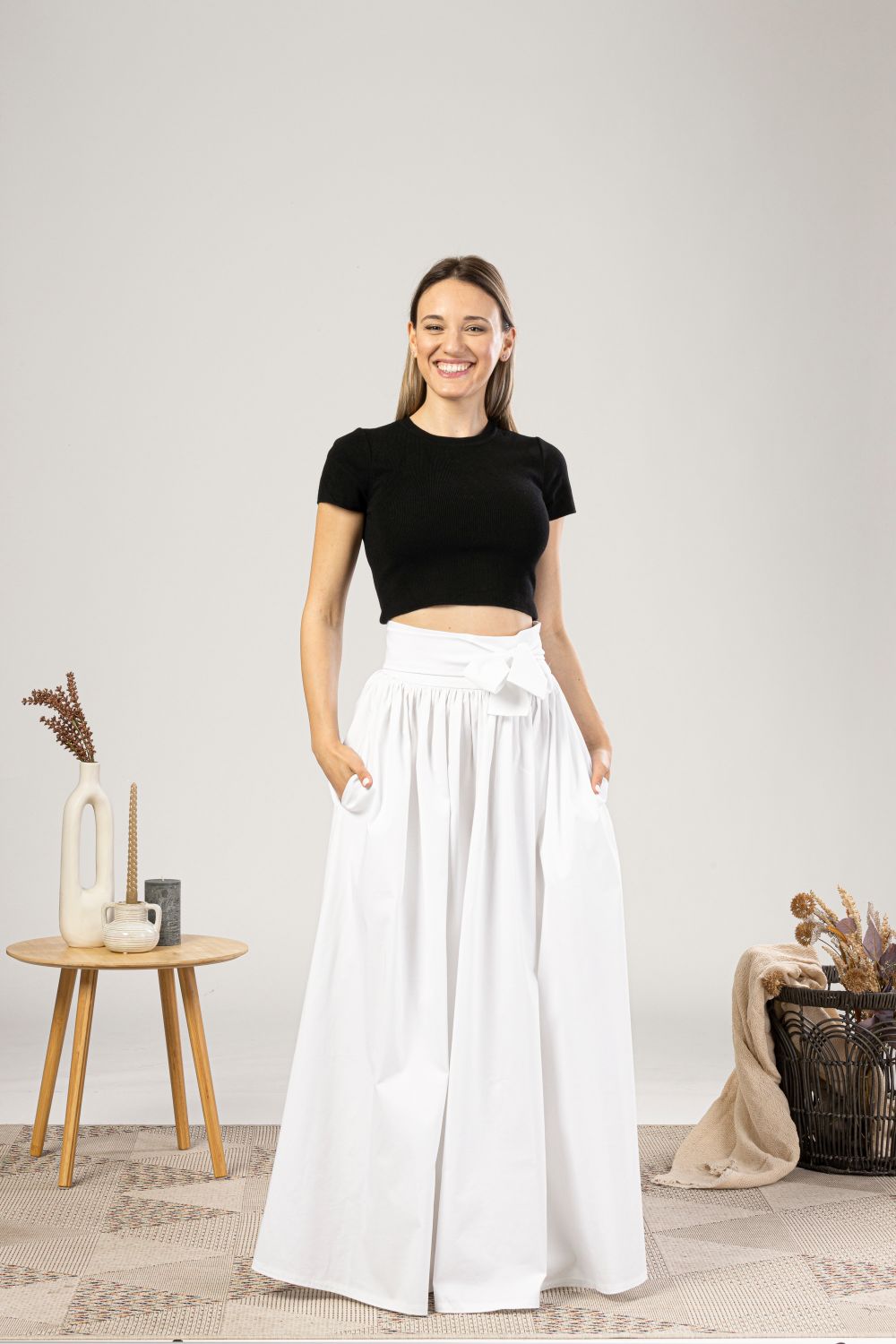 White Loose High Waist Skirt with Pockets - from Nikka Place | Effortless fashion for easy living
