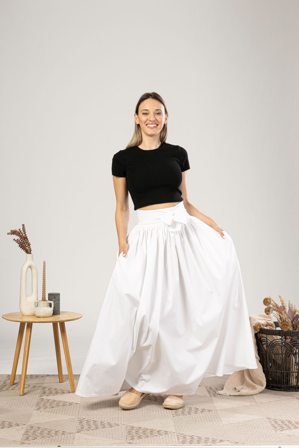 White Loose High Waist Skirt with Pockets for summer days - from Nikka Place | Effortless fashion for easy living