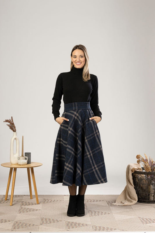 High Waist Wool Midi Skirt with Belt - from NikkaPlace | Effortless fashion for easy living