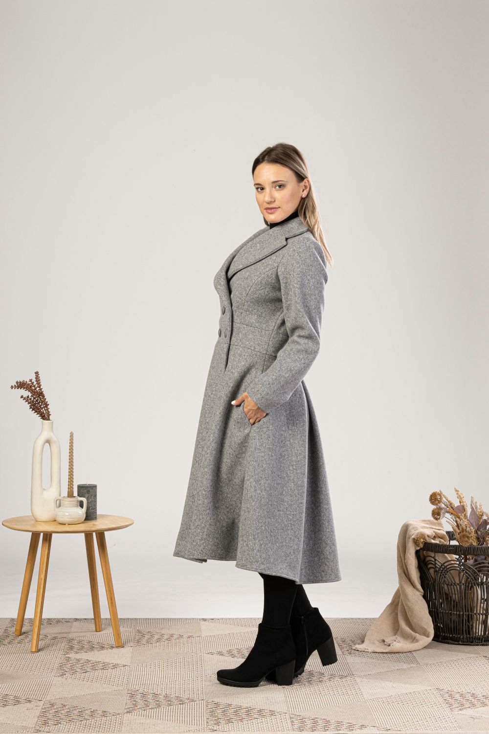 Gray A-Line Fit and Flare Coat with Pockets from NikkaPlace | Effortless fashion for easy living