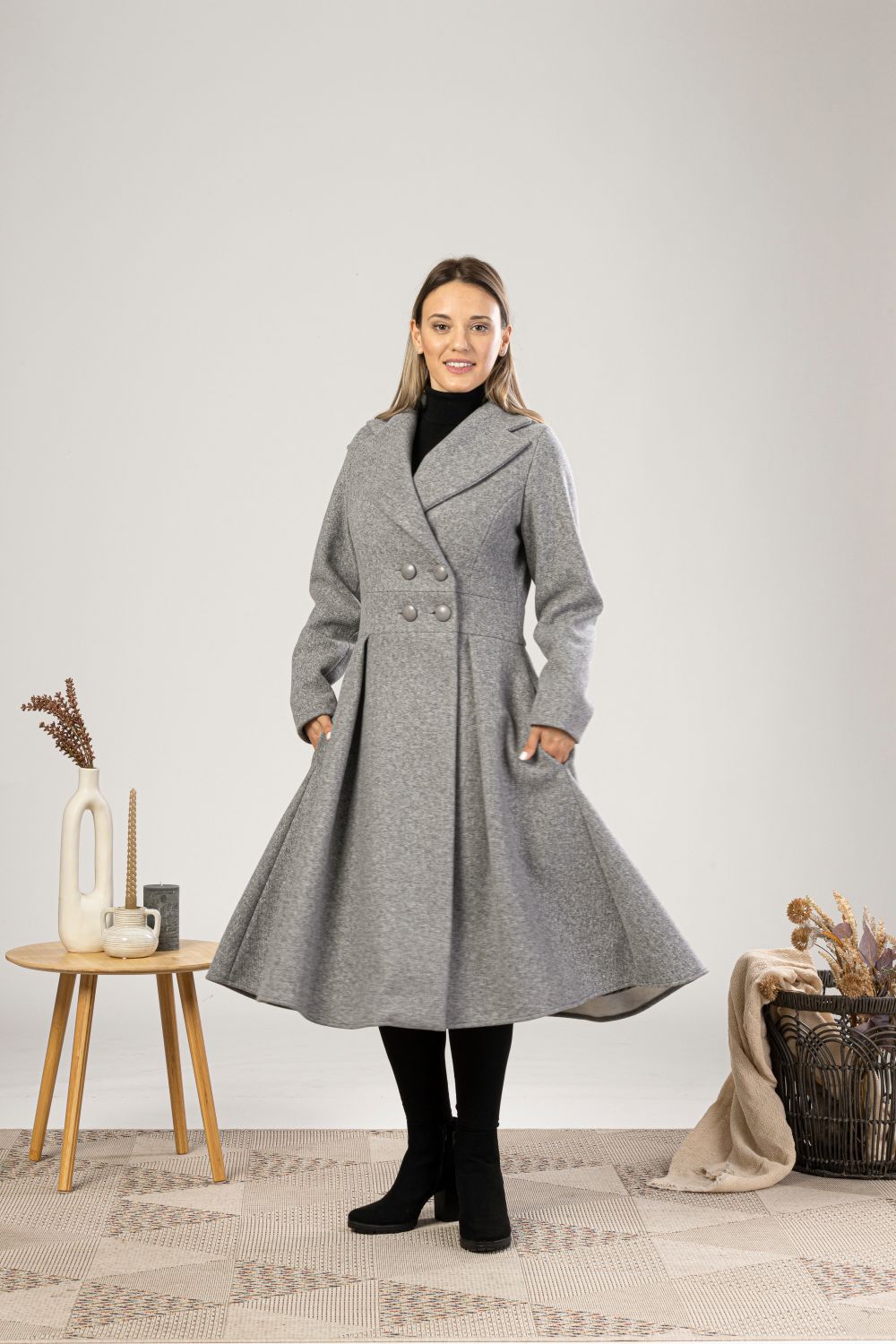 Gray A Line Fit and Flare Coat with Pockets from NikkaPlace Effortless fashion for easy living