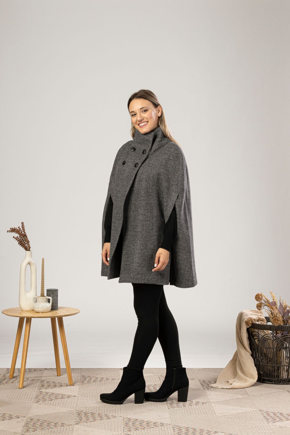Dark Gray Elegant Cape Coat, perfect for a winter stroll - from NikkaPlace | Effortless fashion for easy living