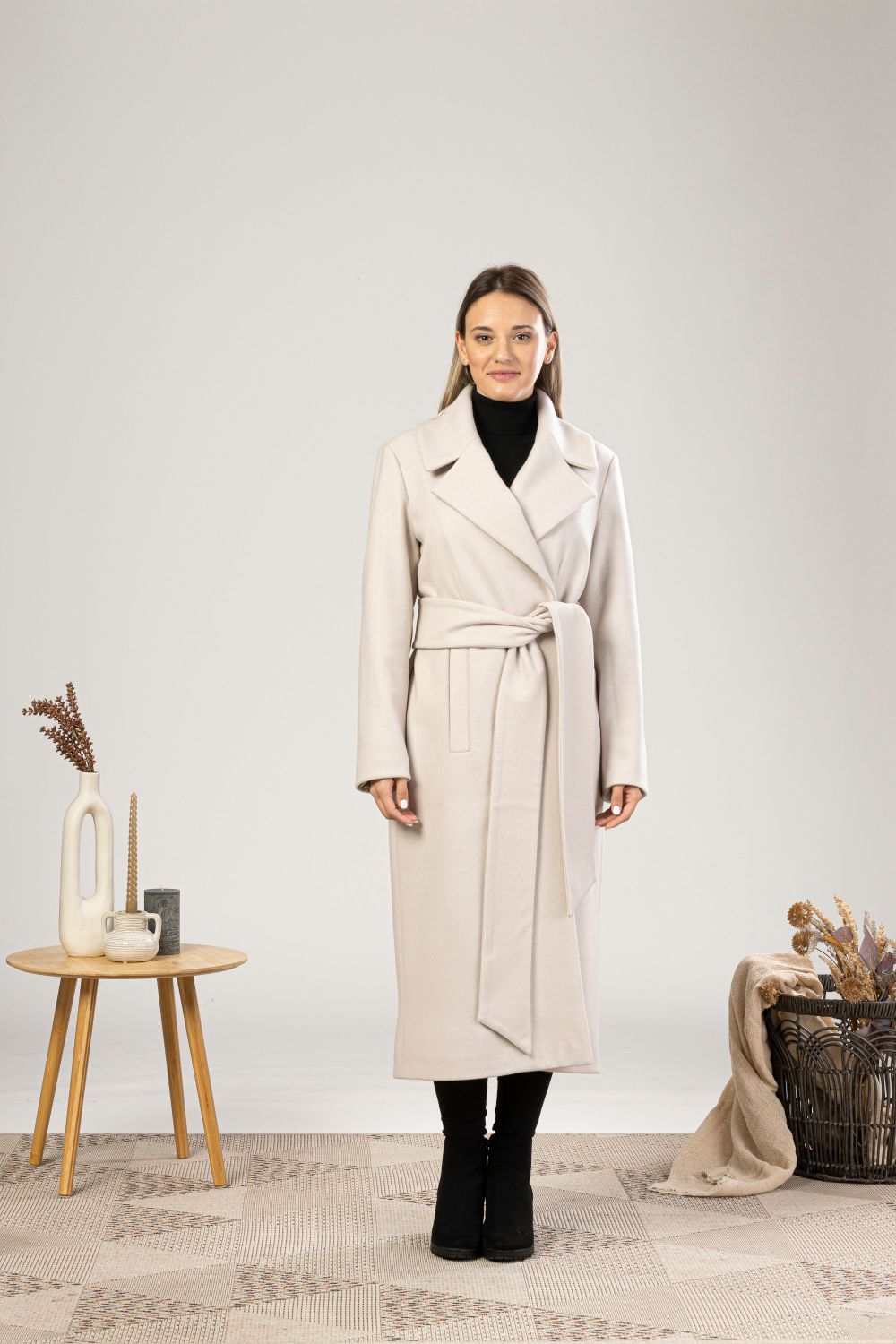 Off White Long Wool Belted Coat for chilly winter and autumns days from Nikka Place | Effortless fashion for easy living