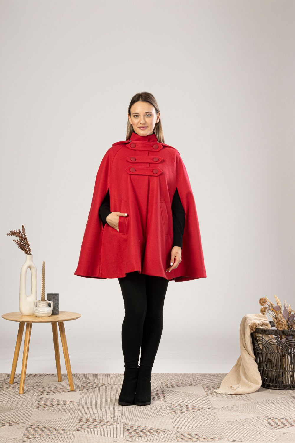 Raspberry Hooded Wool Cape Coat from NikkaPlace | Effortless fashion for easy living