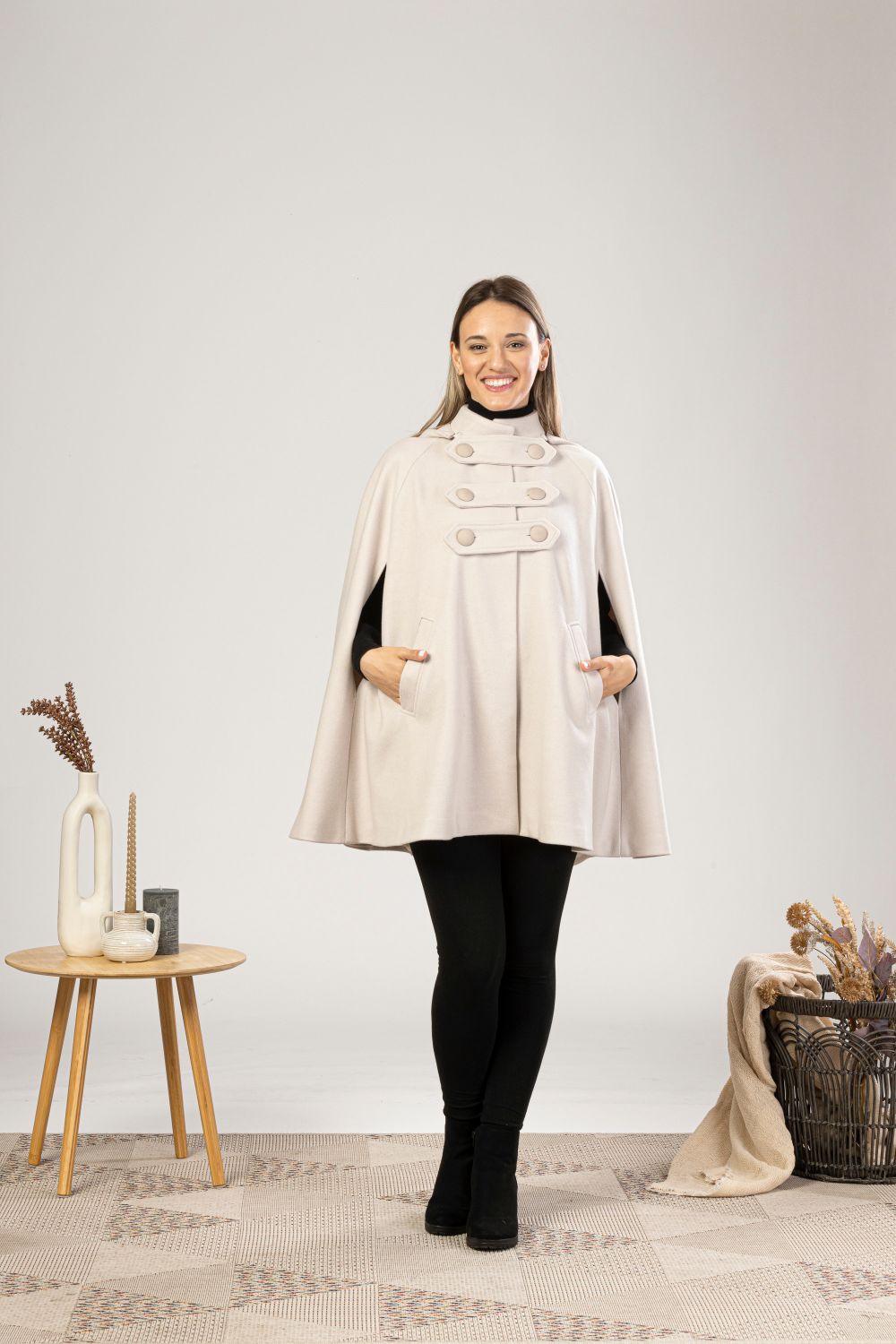 Stay warm in style with our off-white hooded wool cape coat - Hooded Wool Cape Coat from NikkaPlace | Effortless fashion for easy living