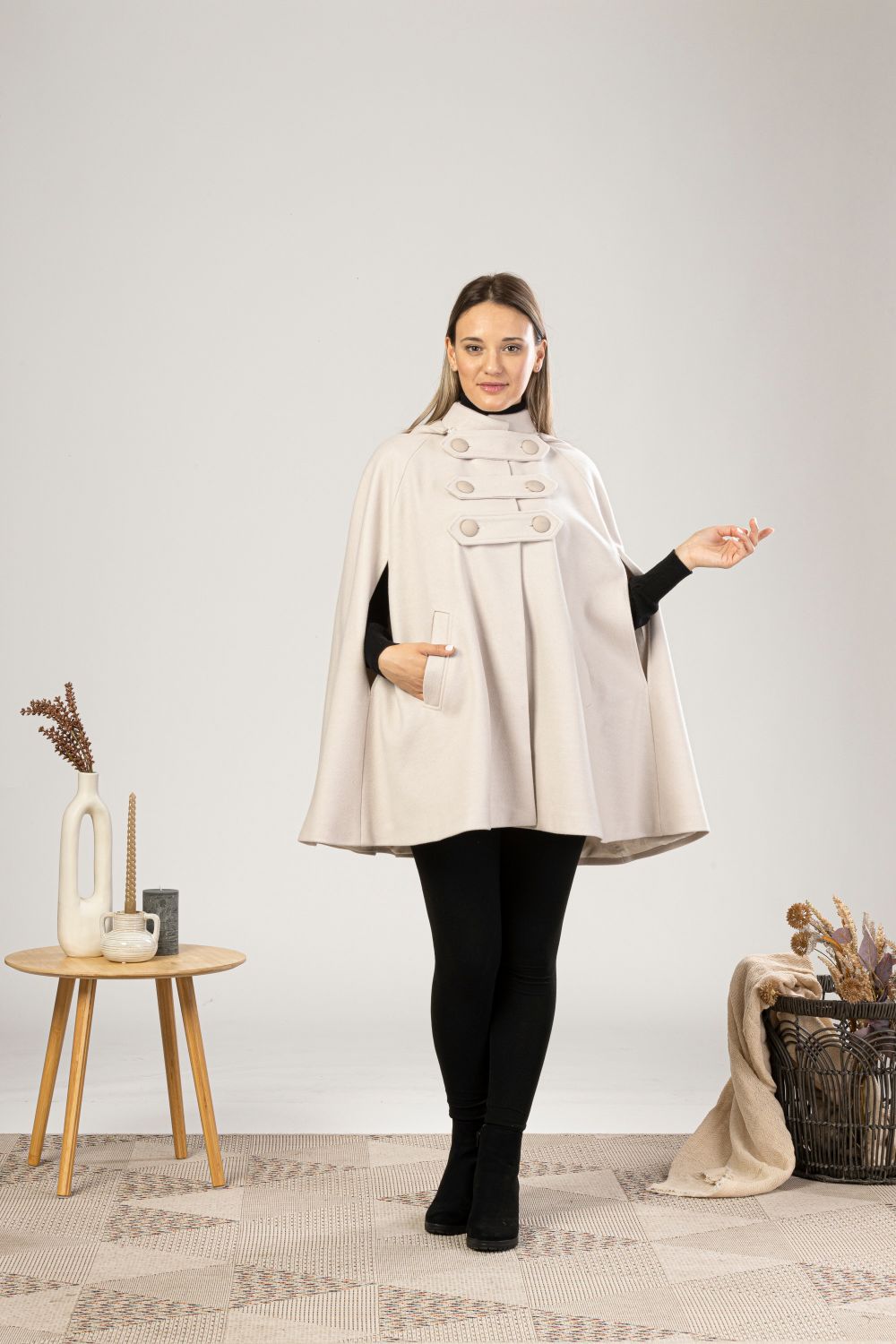 Stay warm with our off-white wool cape coat - Hooded Wool Cape Coat from NikkaPlace | Effortless fashion for easy living